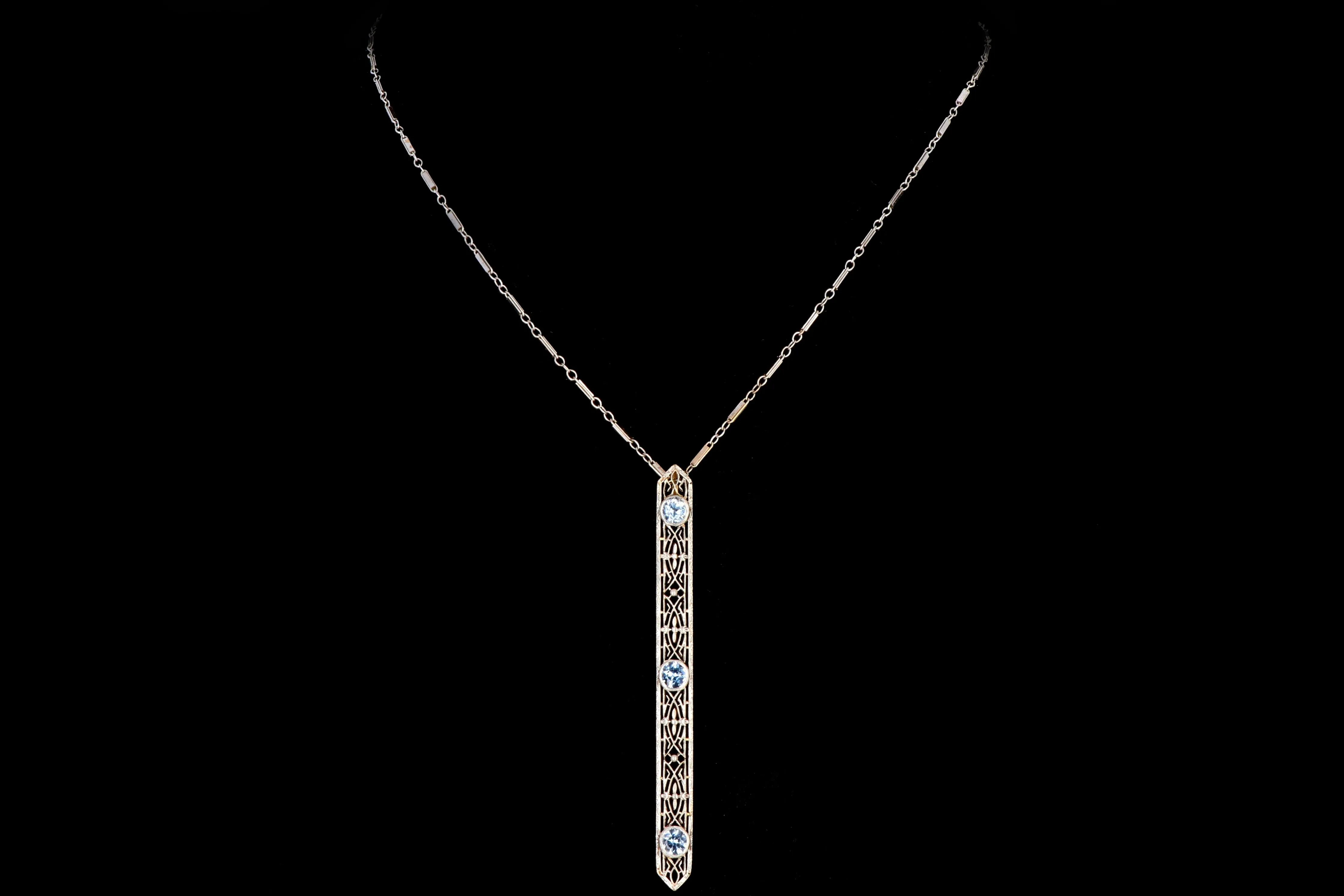 Art Deco 14K & Platinum .75 Carat Natural No Heat Natural Sapphire Bar Pin Conversion Necklace