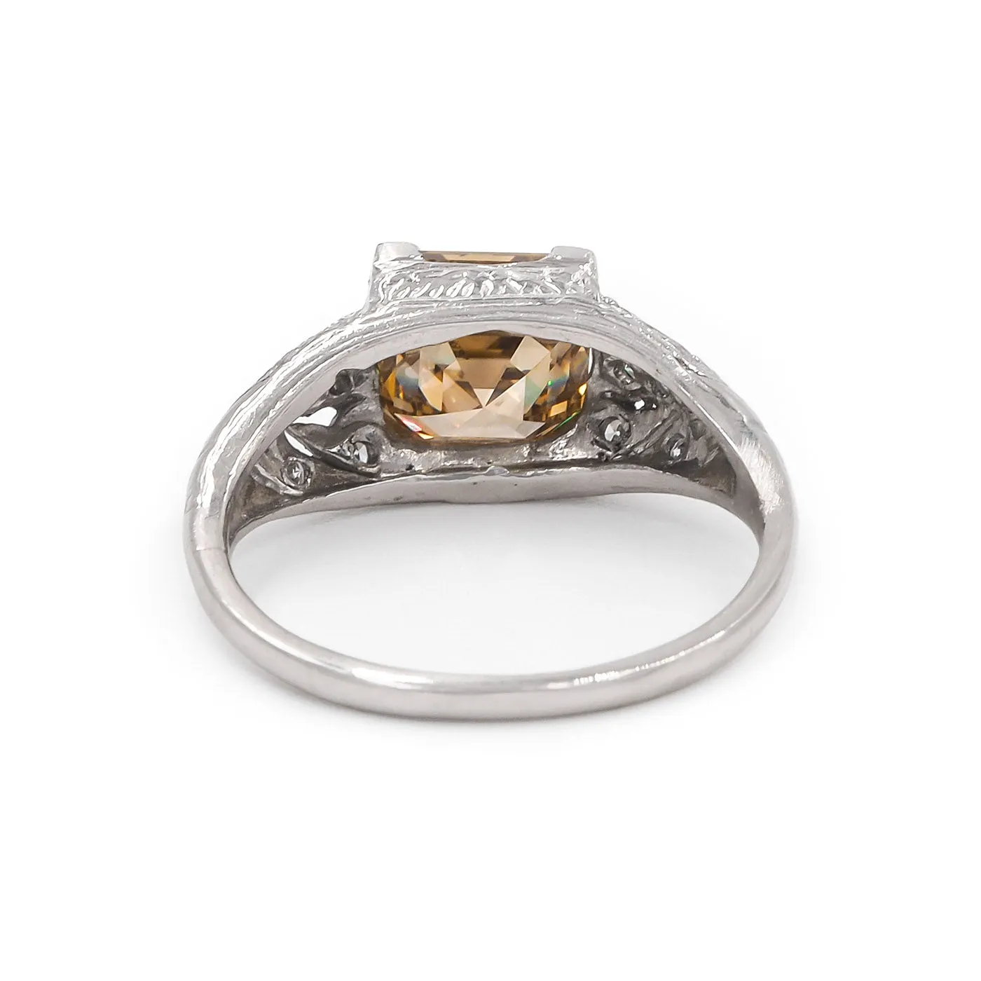 Art Deco 2.38 Ct. Fancy Brownish Yellow Asscher Cut Diamond Engagement Ring