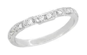 Art Deco Carved Contoured Diamond Wedding Ring in Platinum