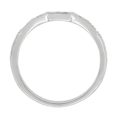 Art Deco Carved Contoured Diamond Wedding Ring in Platinum