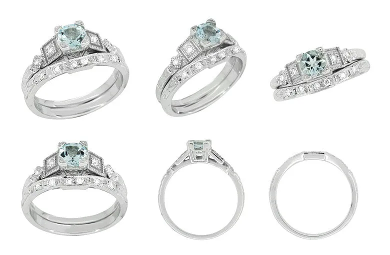 Art Deco Carved Contoured Diamond Wedding Ring in Platinum