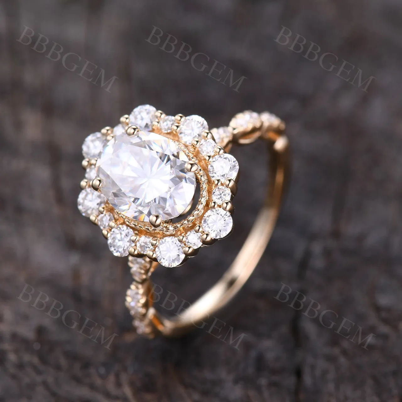Art Deco Moissanite Engagement Ring 2CT Oval Cut Moissanite Wedding Band Rose Gold