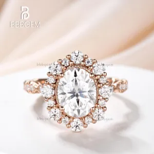 Art Deco Moissanite Engagement Ring 2CT Oval Cut Moissanite Wedding Band Rose Gold