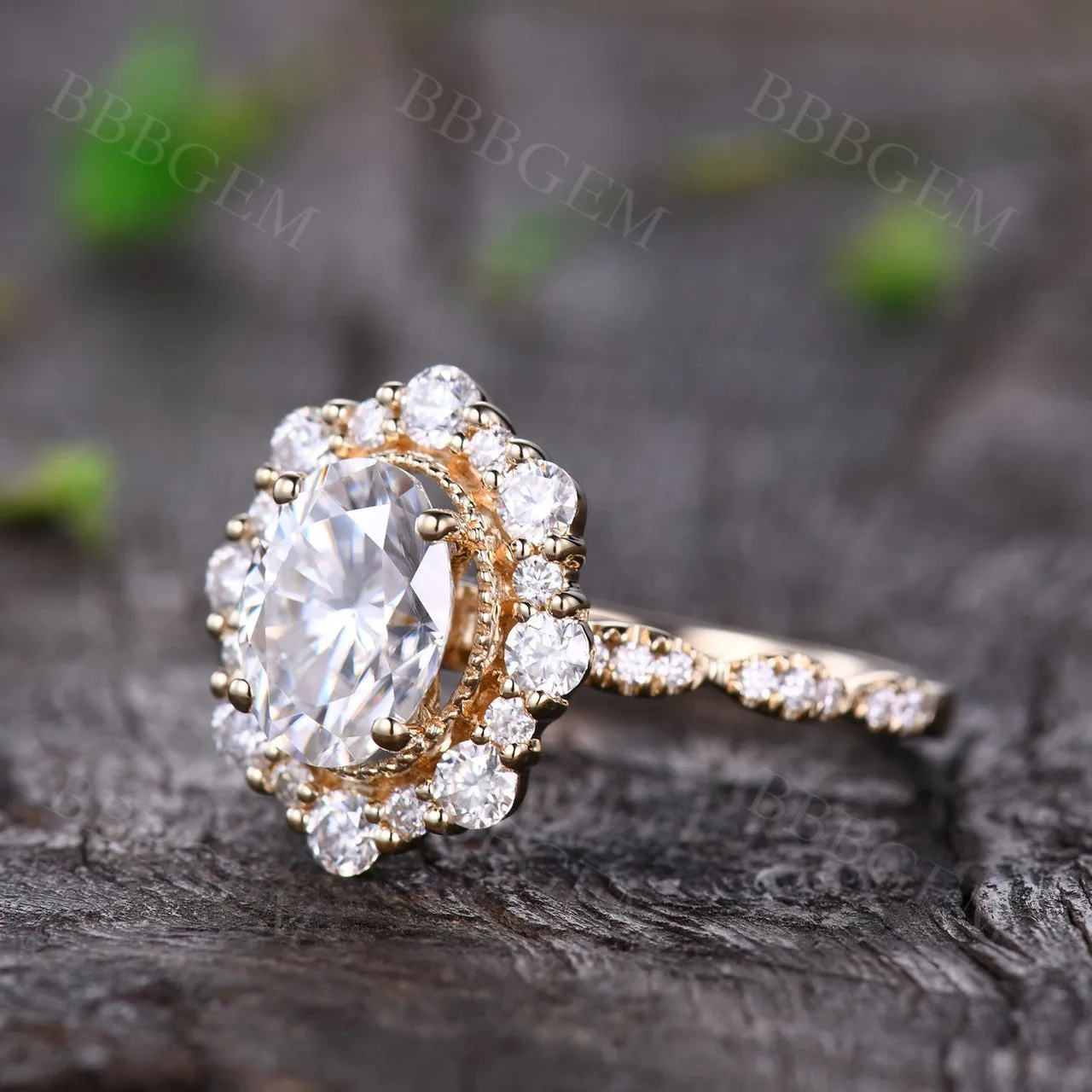 Art Deco Moissanite Engagement Ring 2CT Oval Cut Moissanite Wedding Band Rose Gold