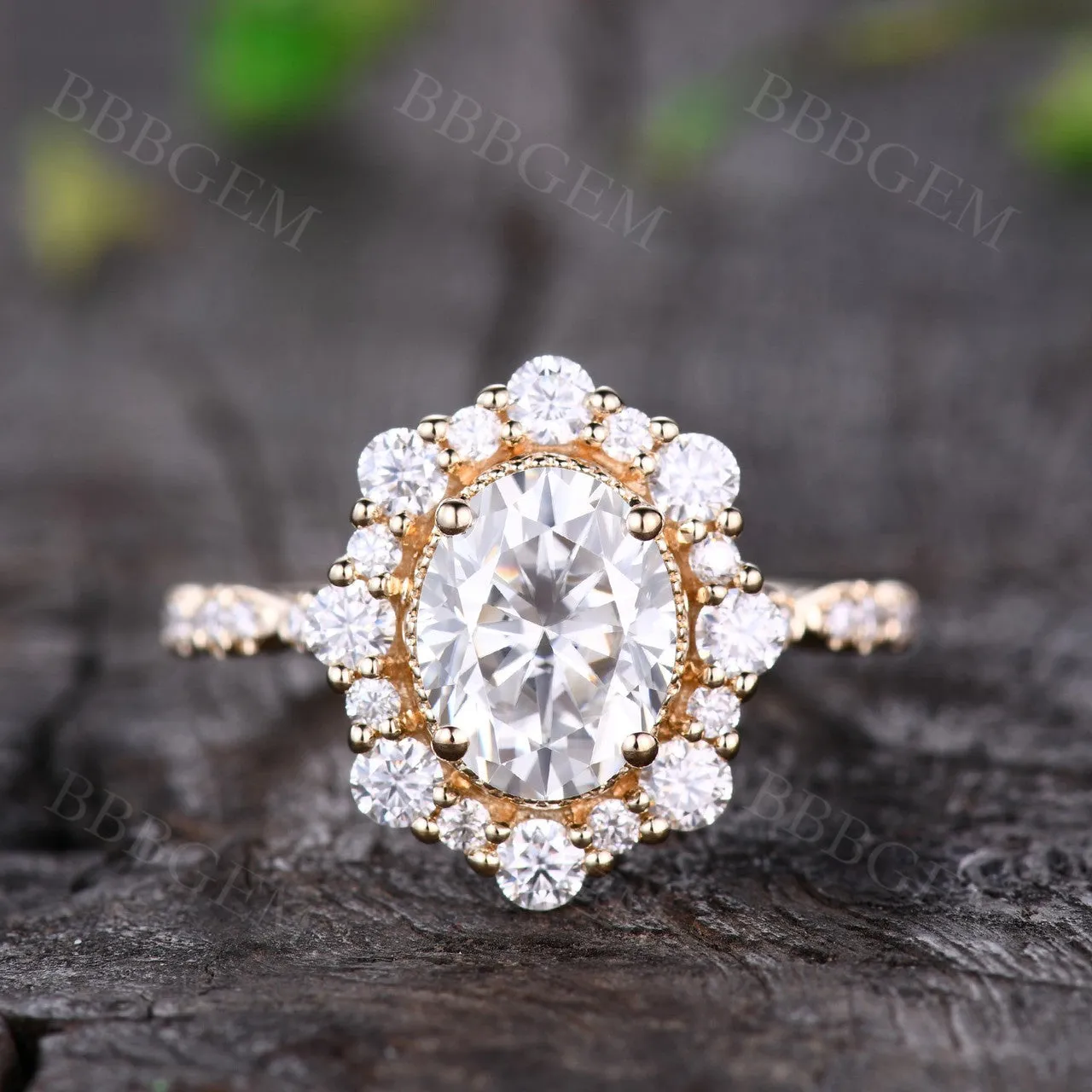 Art Deco Moissanite Engagement Ring 2CT Oval Cut Moissanite Wedding Band Rose Gold