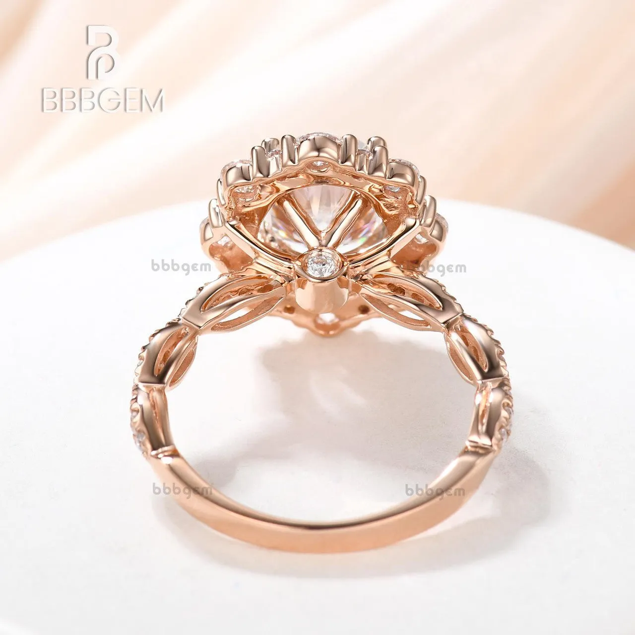 Art Deco Moissanite Engagement Ring 2CT Oval Cut Moissanite Wedding Band Rose Gold