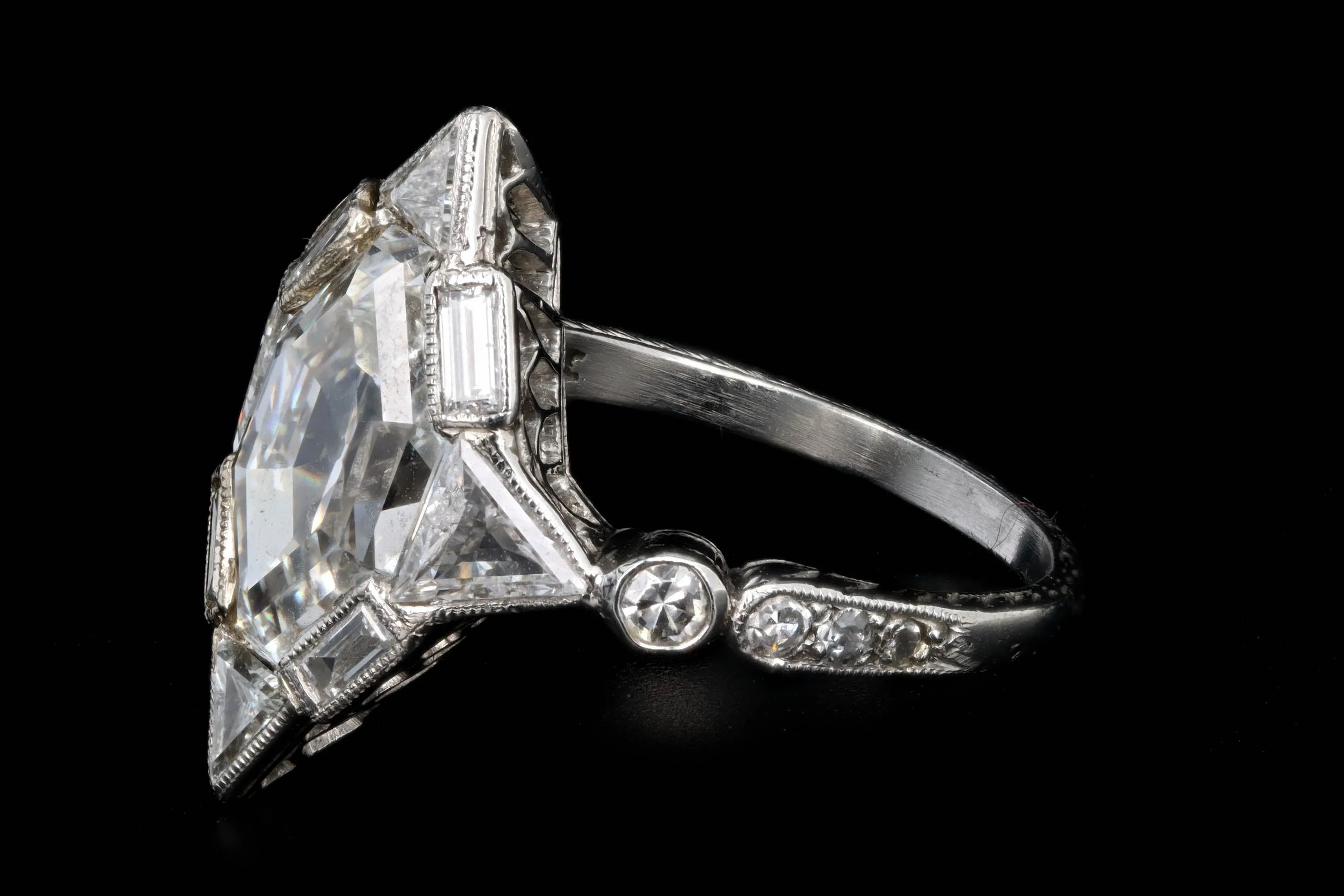 Art Deco Platinum 2.20 Carat Antique Lozenge Cut Diamond Engagement Ring GIA Certified