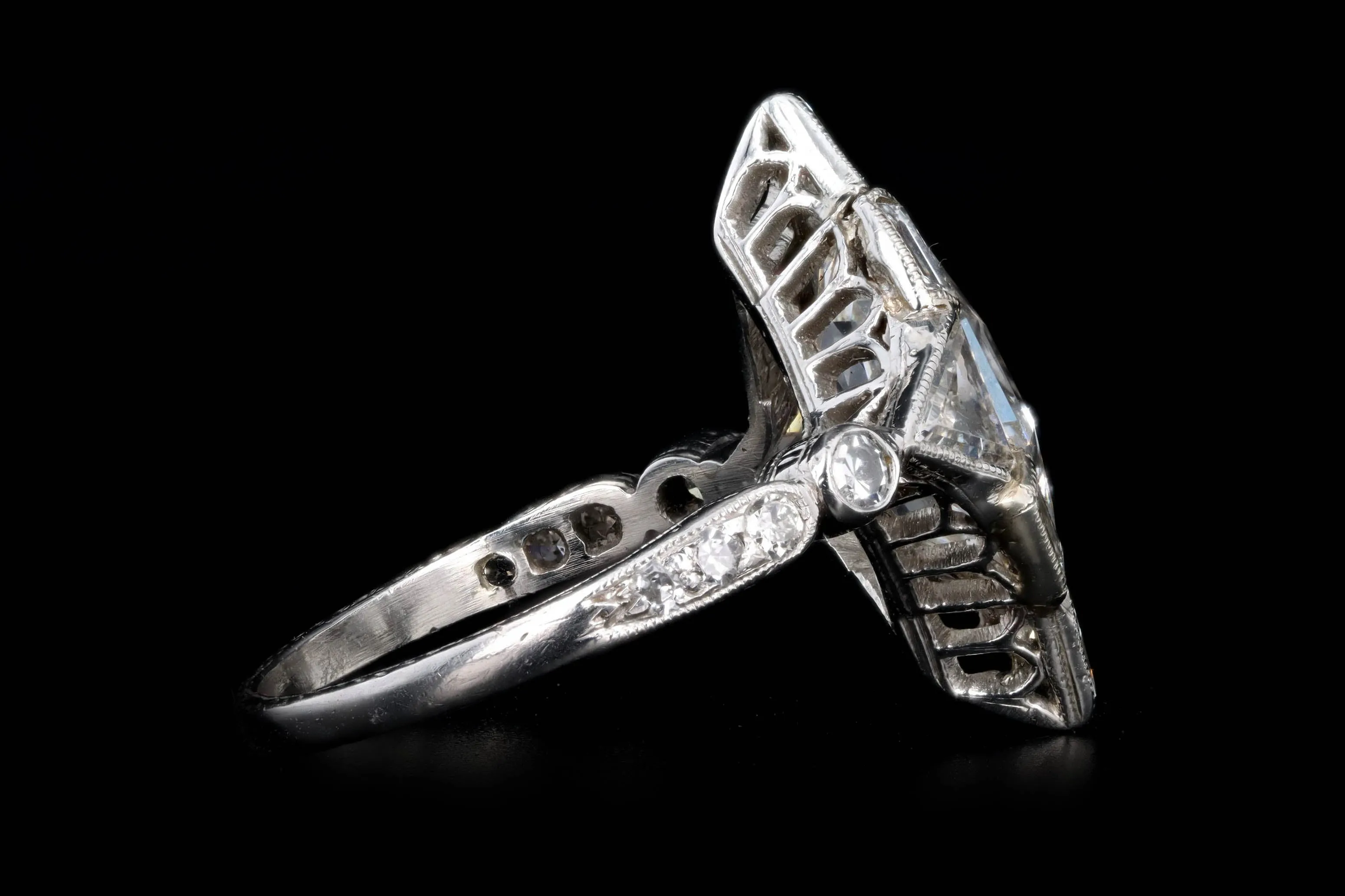 Art Deco Platinum 2.20 Carat Antique Lozenge Cut Diamond Engagement Ring GIA Certified