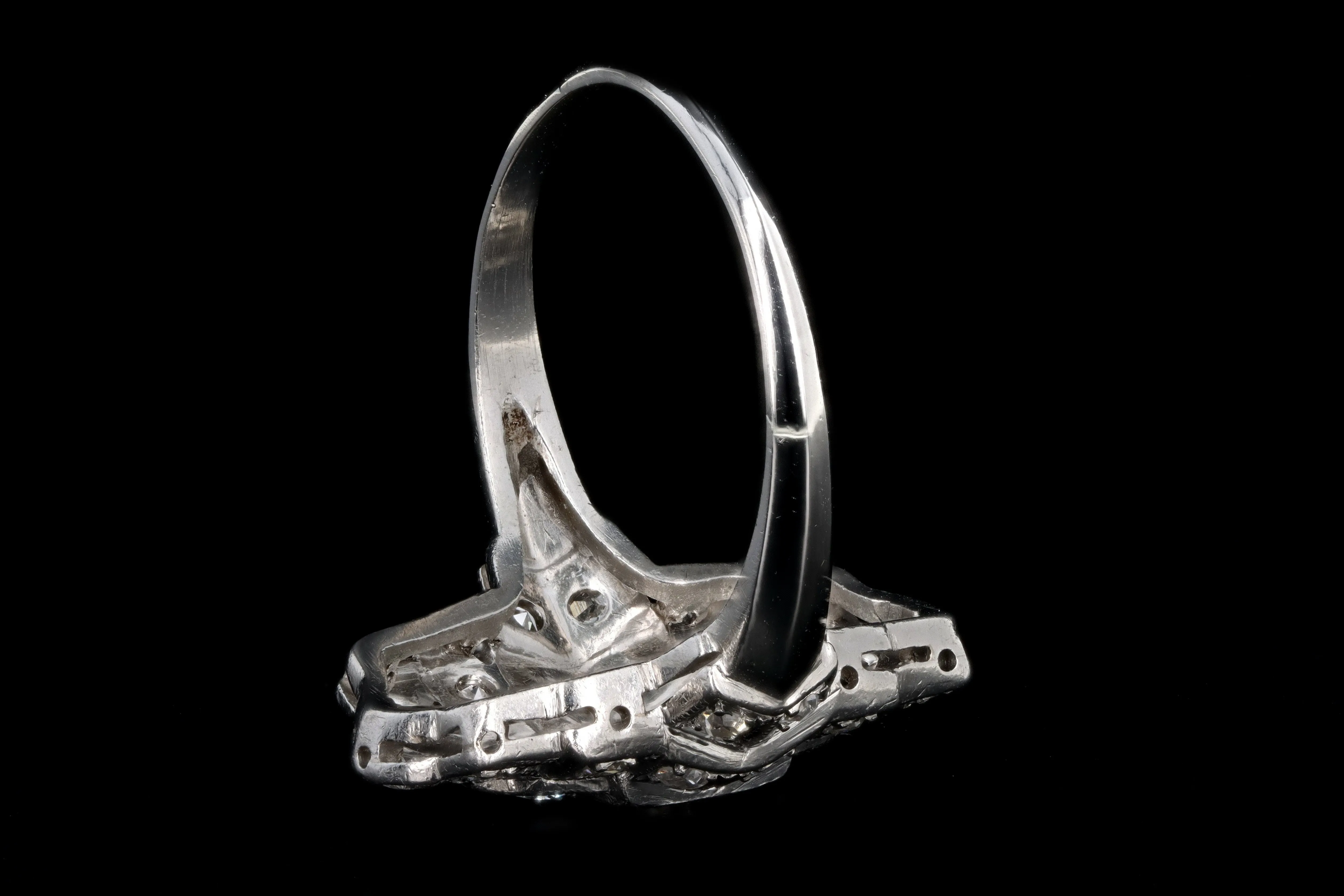 Art Deco Platinum .50 Carat Total Weight Old European Cut Diamond Shield Ring