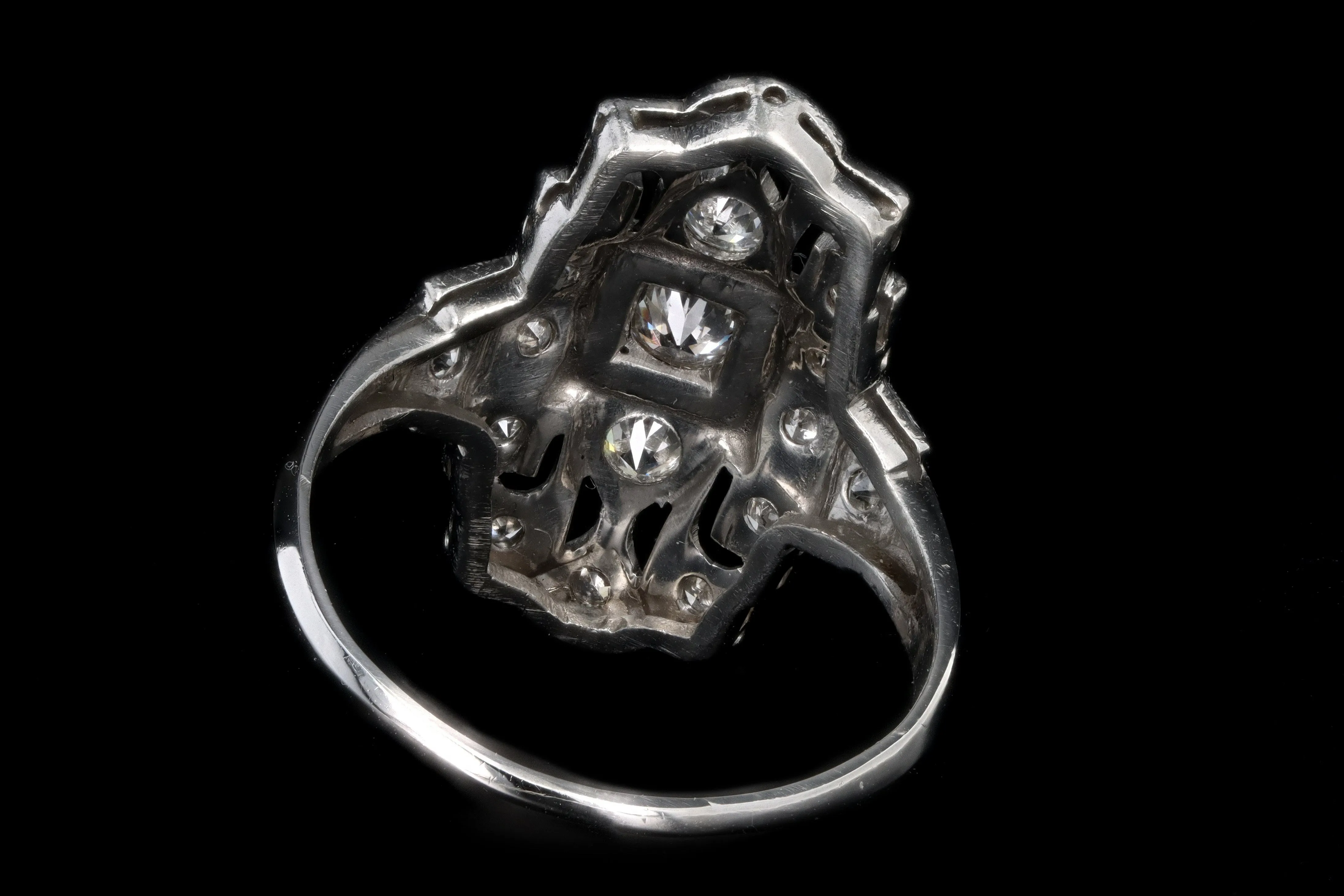 Art Deco Platinum .50 Carat Total Weight Old European Cut Diamond Shield Ring