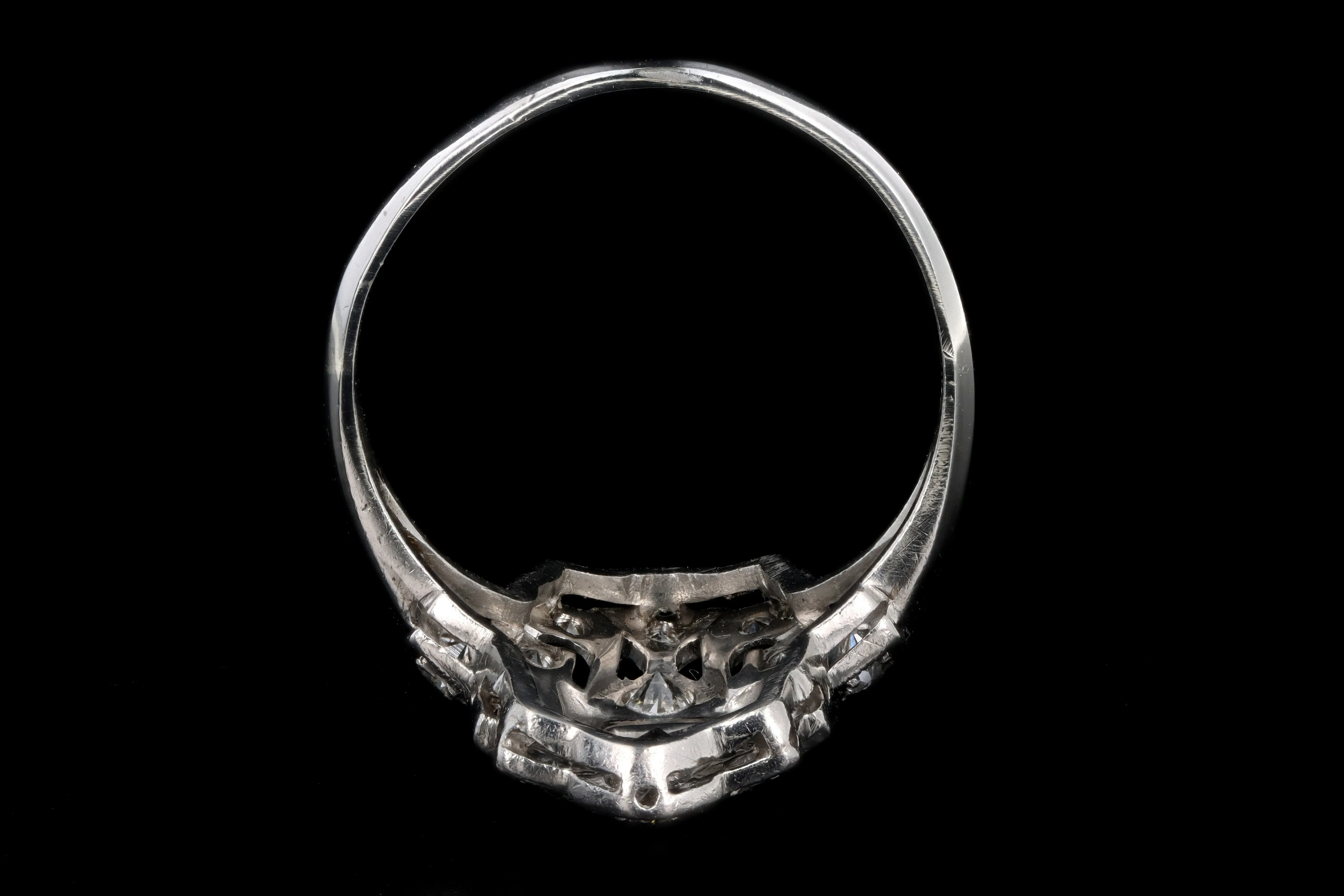 Art Deco Platinum .50 Carat Total Weight Old European Cut Diamond Shield Ring