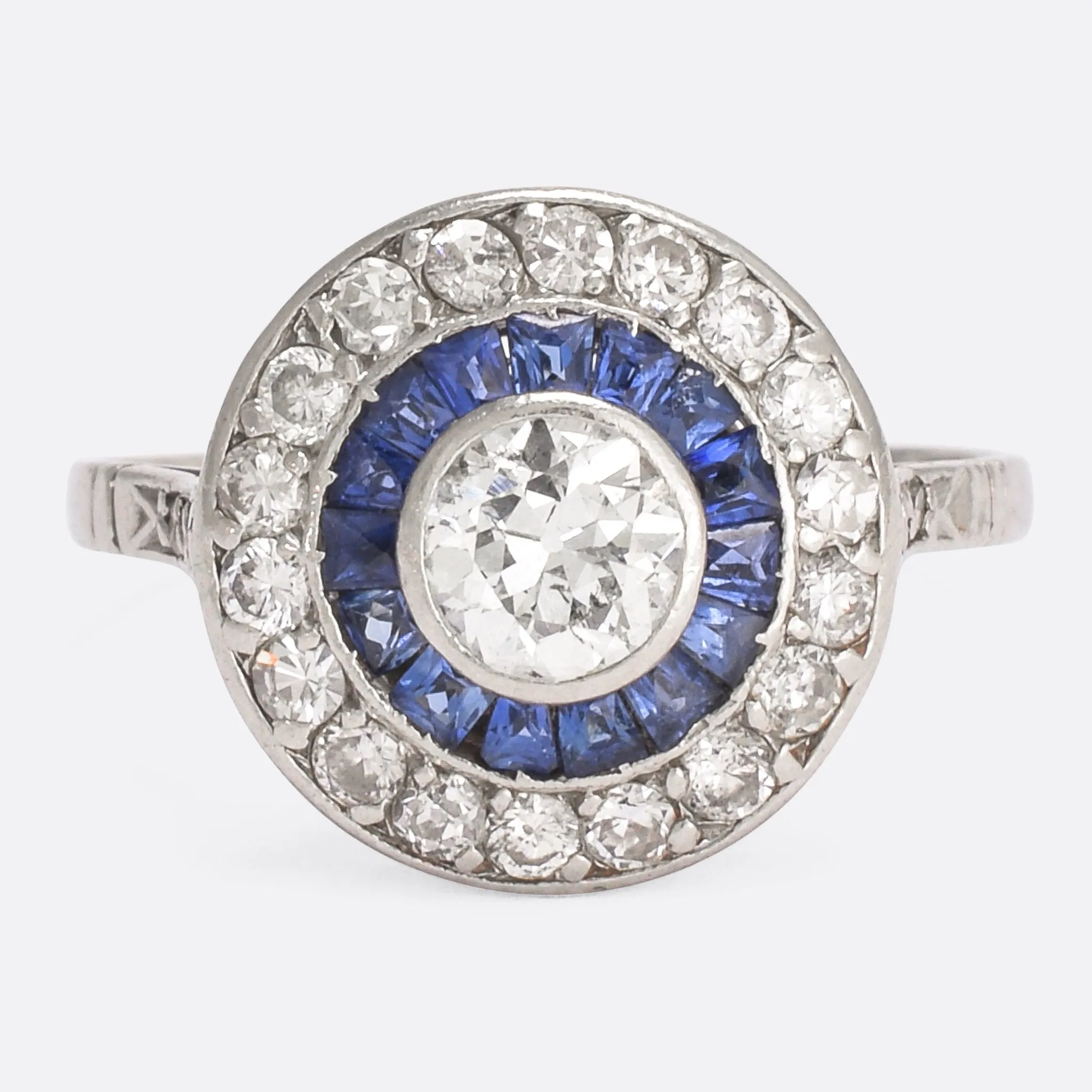 Art Deco Sapphire & Diamond Target Ring