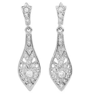 Art Deco Style 18K White Gold Diamond Drop Earrings