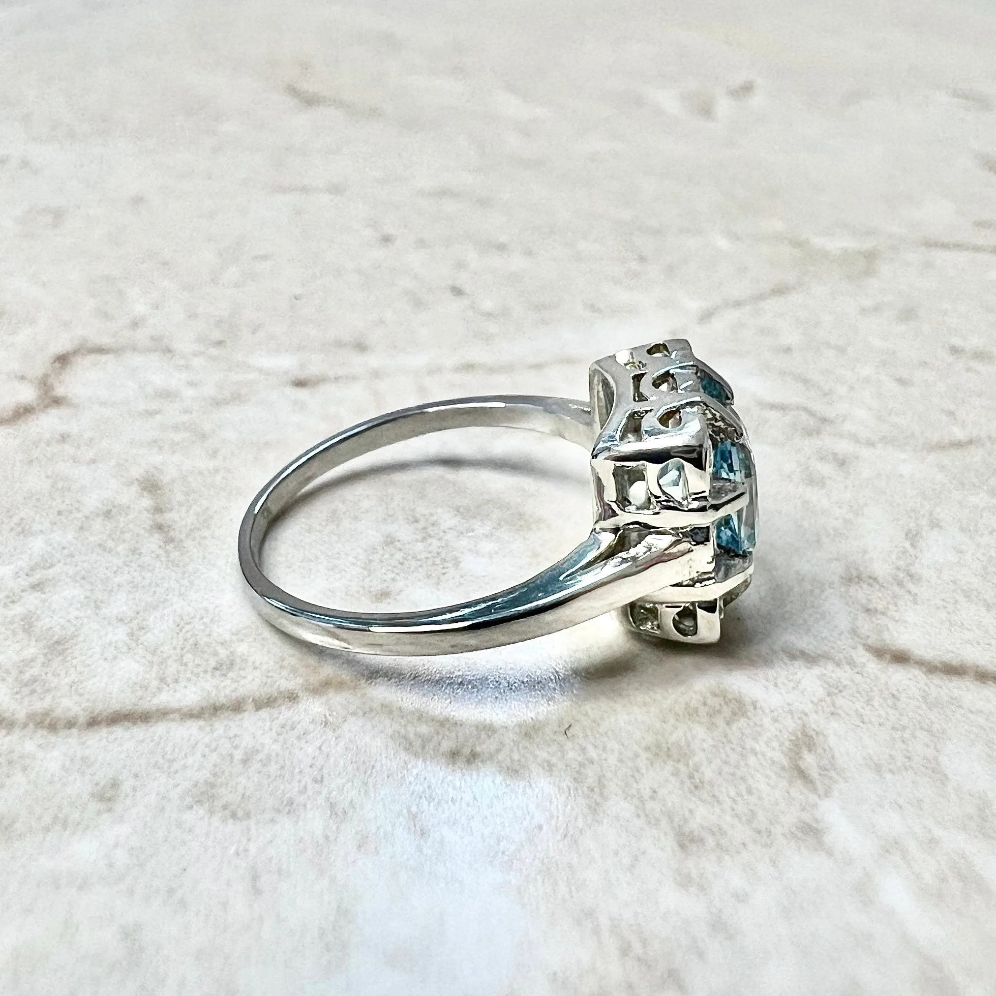 Art Deco Style Platinum Asscher Cut Aquamarine & Diamond Halo Ring