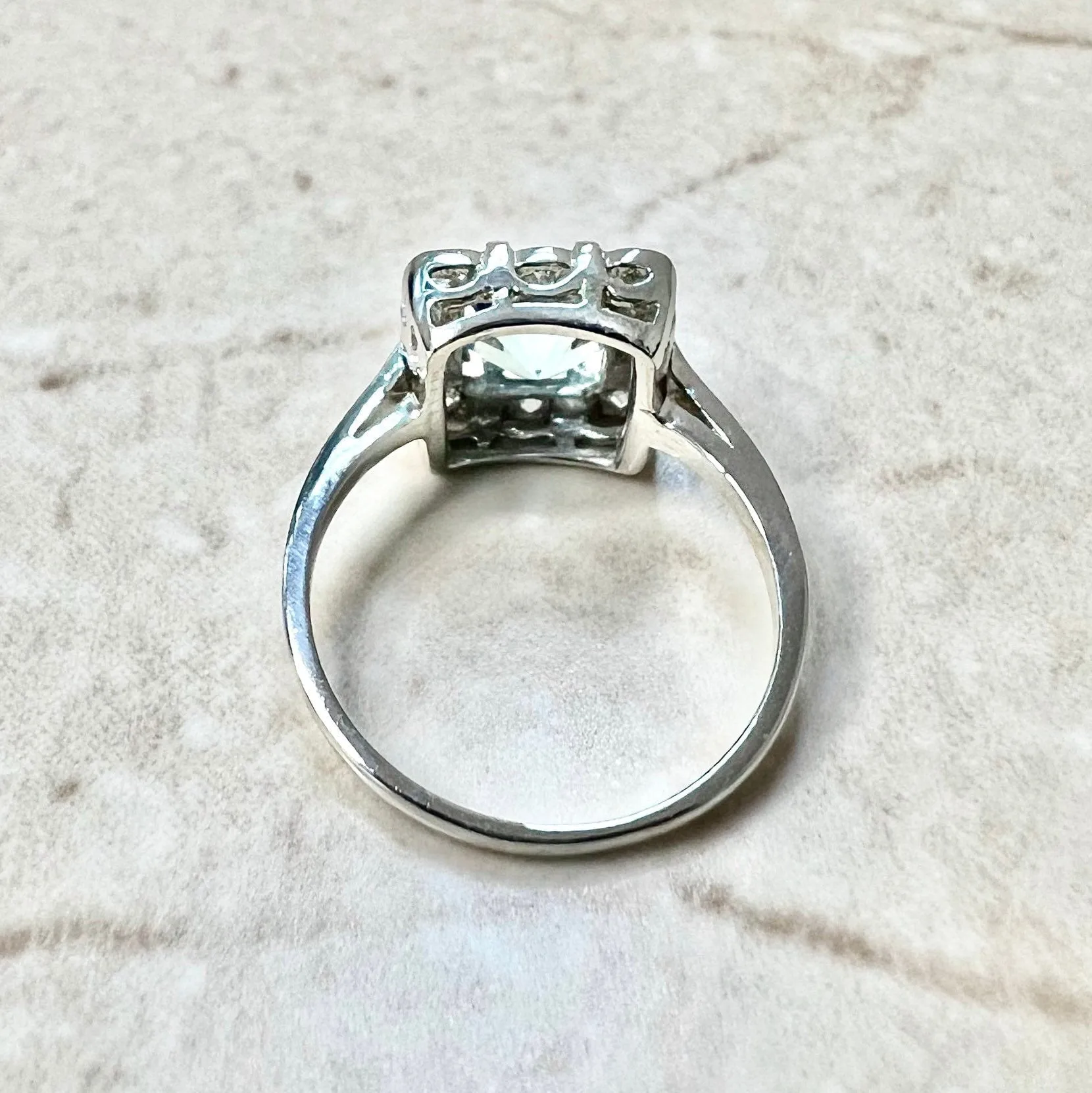 Art Deco Style Platinum Asscher Cut Aquamarine & Diamond Halo Ring