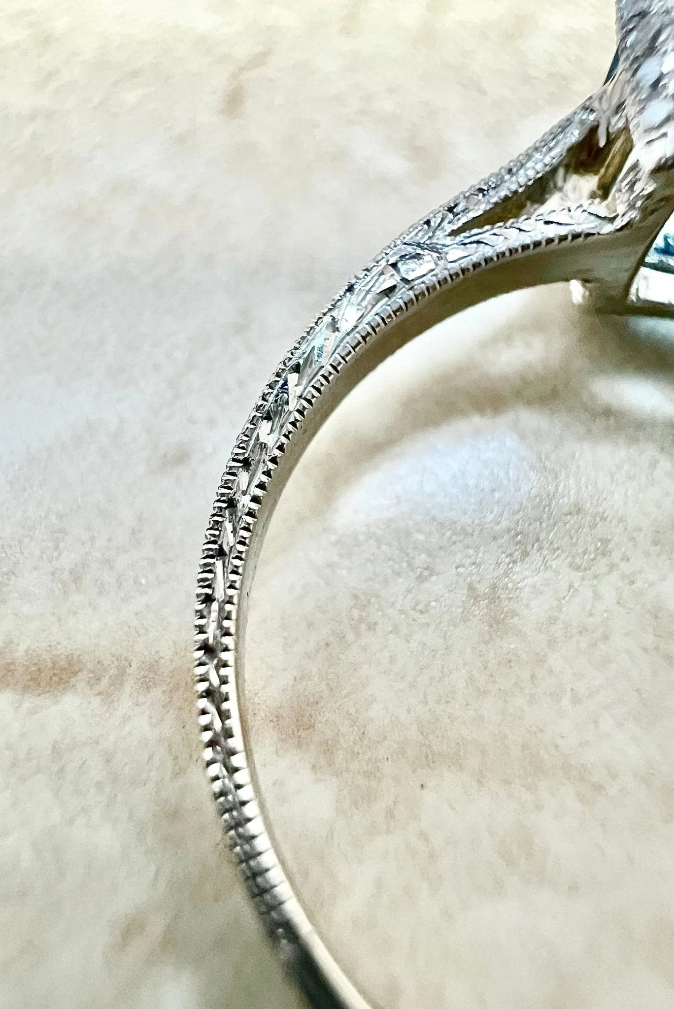 Art Deco Style Platinum Asscher Cut Aquamarine & Diamond Solitaire Ring