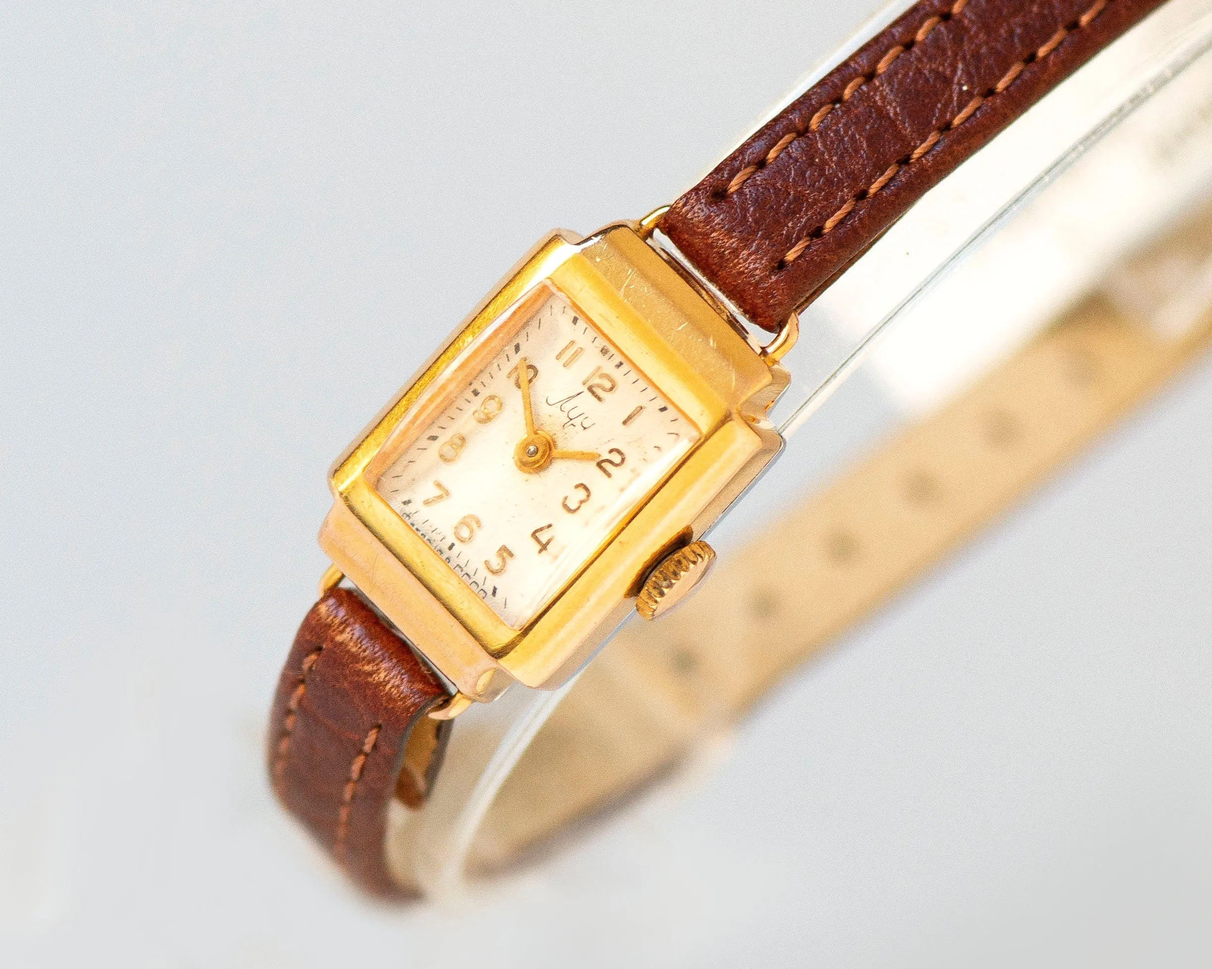 Art Deco style watch for women Ray, gold plated women watch vintage, limited edition wristwatch women delicate gift new premium leather band