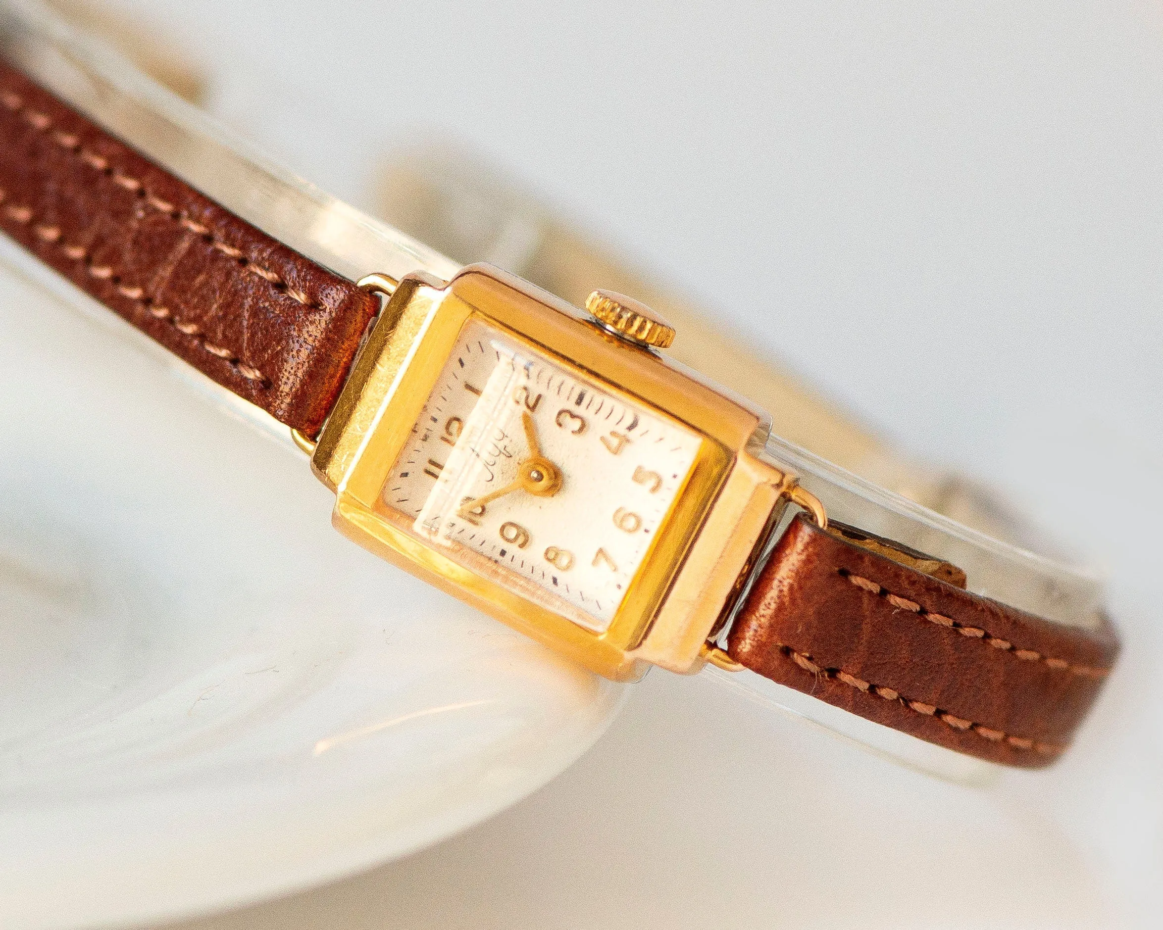 Art Deco style watch for women Ray, gold plated women watch vintage, limited edition wristwatch women delicate gift new premium leather band
