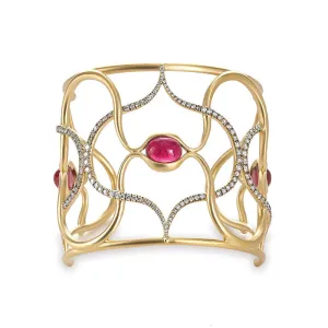 Artemisia Cuff Bracelet with Rubelite in Yellow Gold