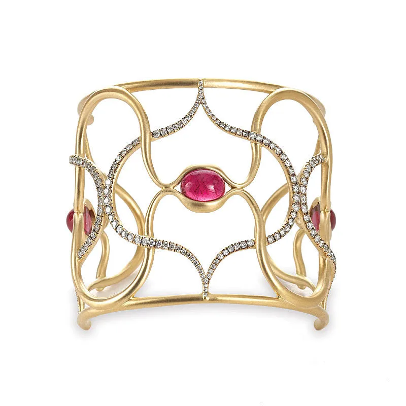 Artemisia Cuff Bracelet with Rubelite in Yellow Gold