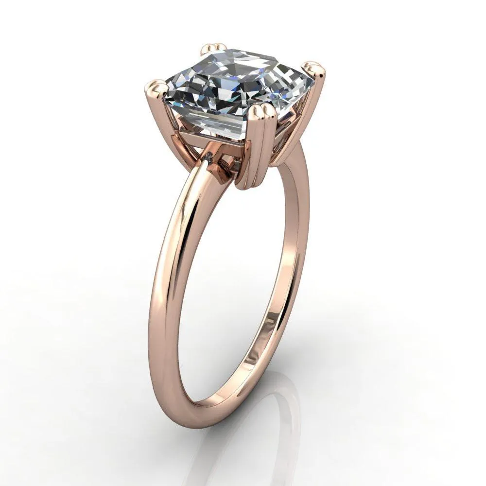 Ashton Asscher Moissanite 4 Prong Cathedral Engagement Ring