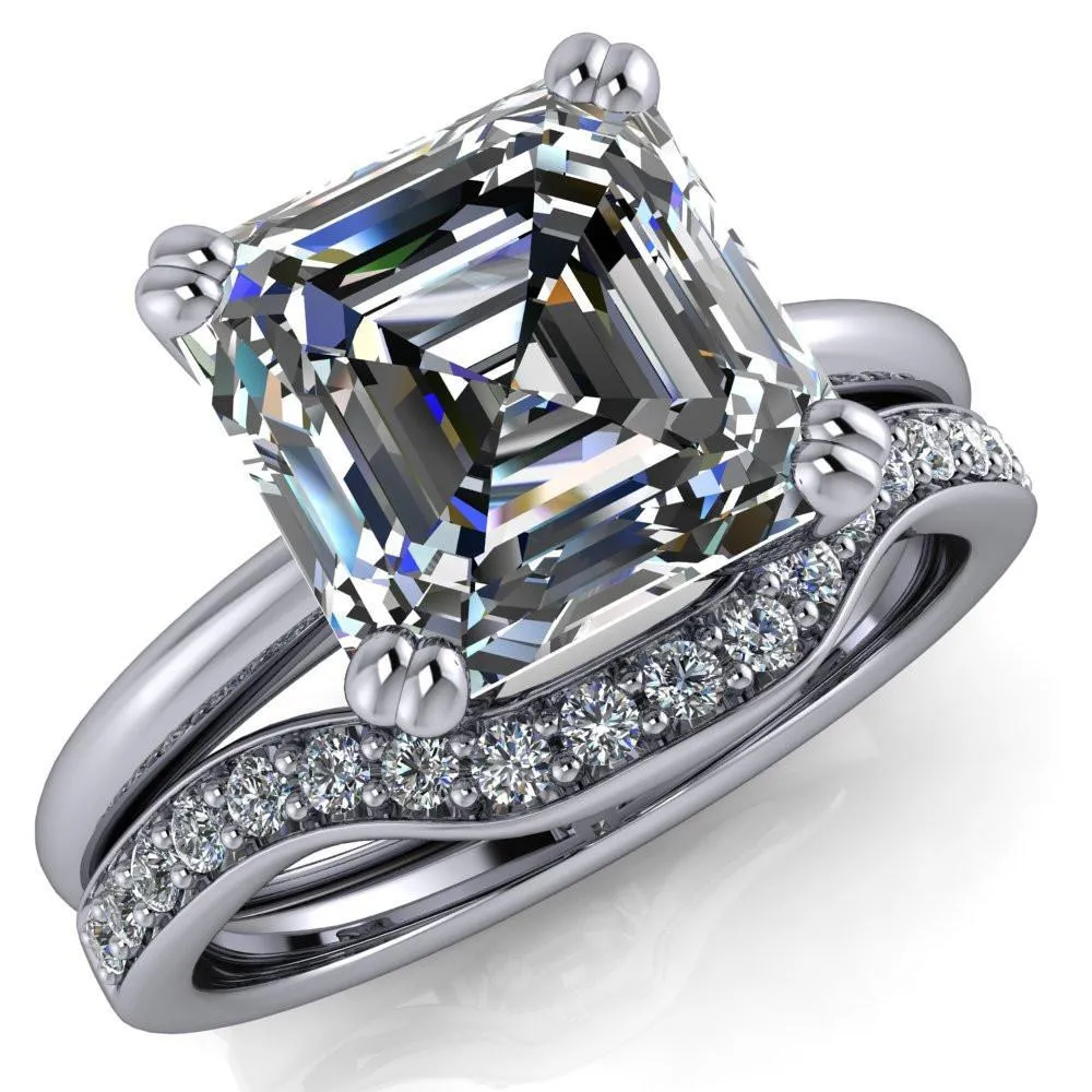Ashton Asscher Moissanite 4 Prong Cathedral Engagement Ring