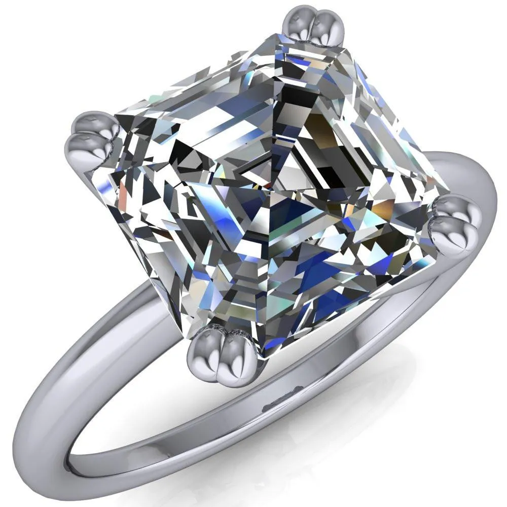 Ashton Asscher Moissanite 4 Prong Cathedral Engagement Ring