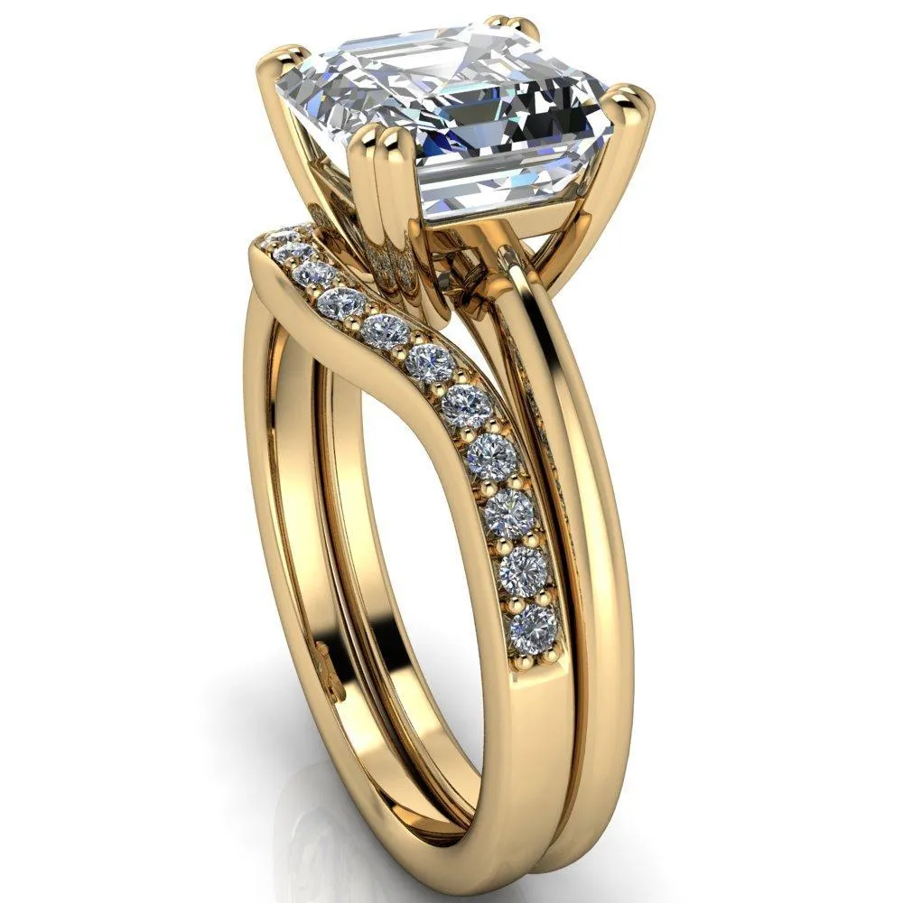 Ashton Asscher Moissanite 4 Prong Cathedral Engagement Ring