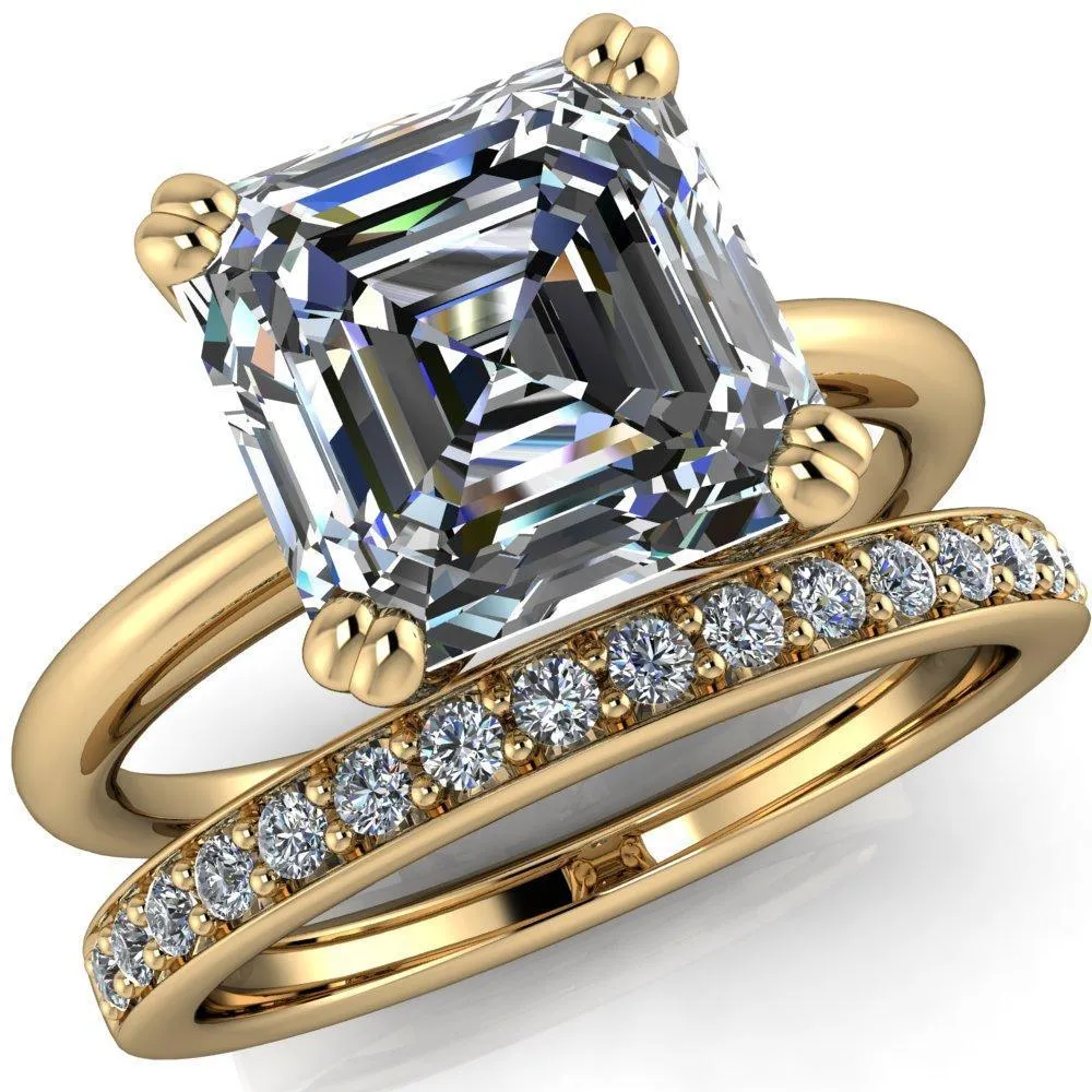 Ashton Asscher Moissanite 4 Prong Cathedral Engagement Ring
