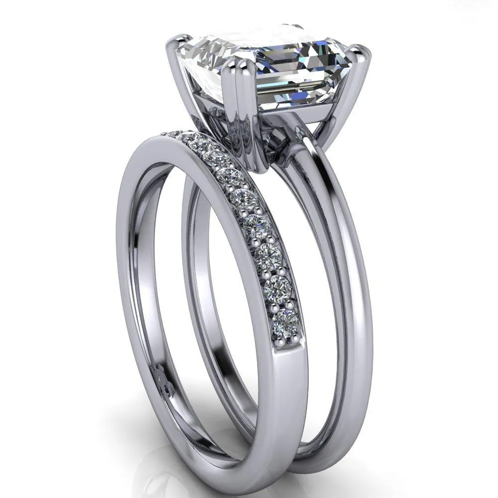 Ashton Asscher Moissanite 4 Prong Cathedral Engagement Ring
