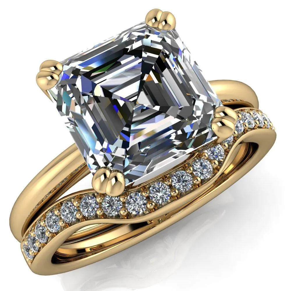 Ashton Asscher Moissanite 4 Prong Cathedral Engagement Ring