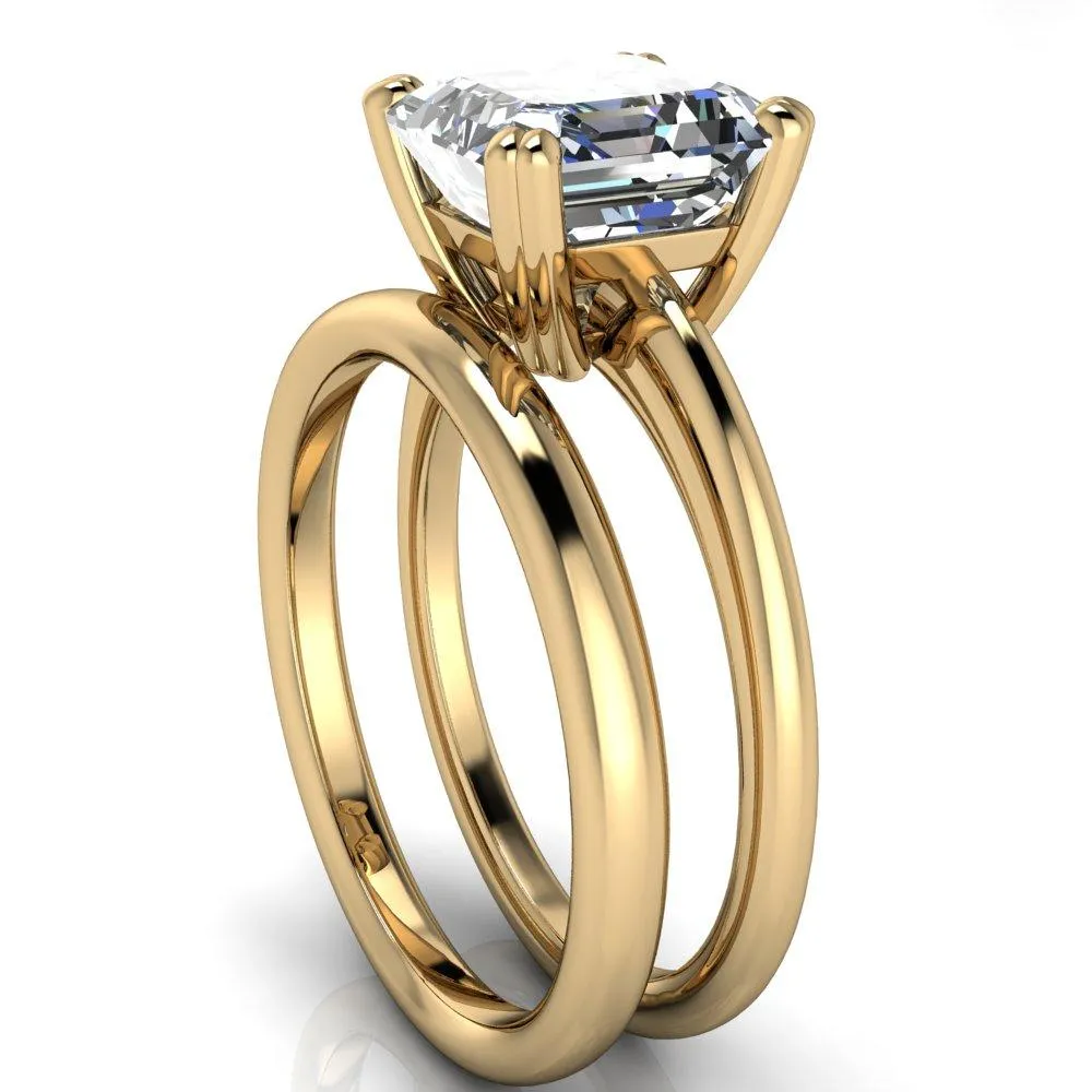 Ashton Asscher Moissanite 4 Prong Cathedral Engagement Ring