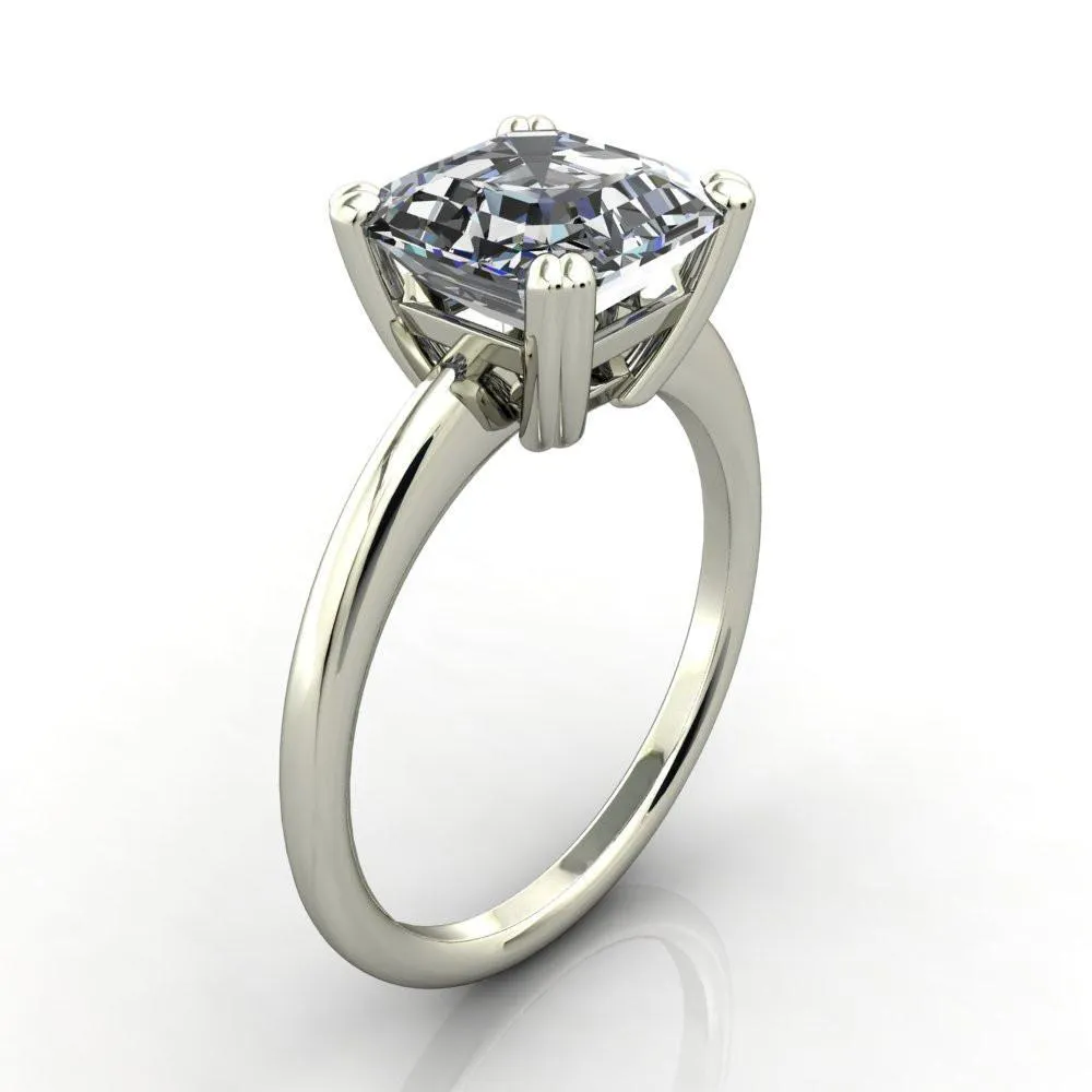 Ashton Asscher Moissanite 4 Prong Cathedral Engagement Ring