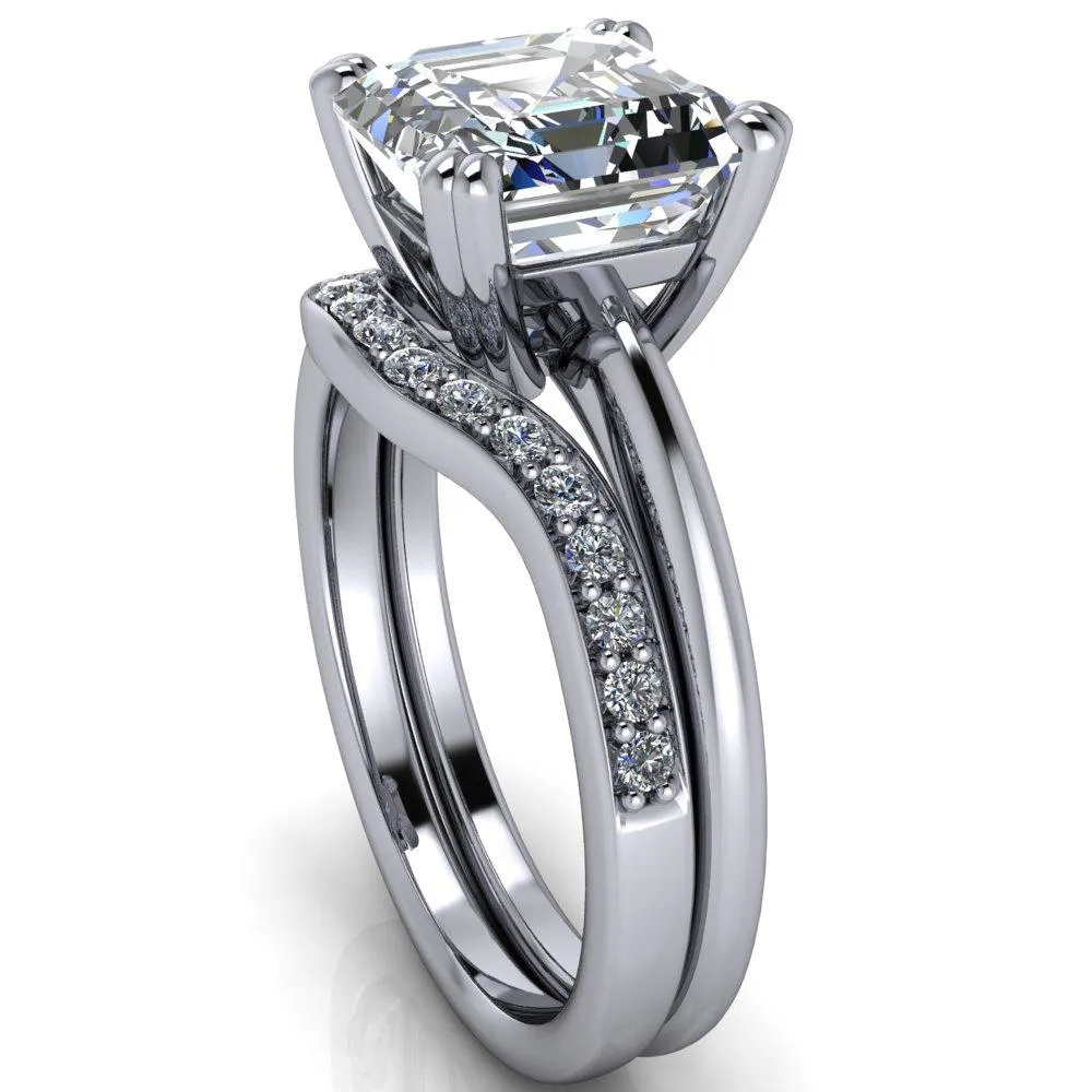 Ashton Asscher Moissanite 4 Prong Cathedral Engagement Ring