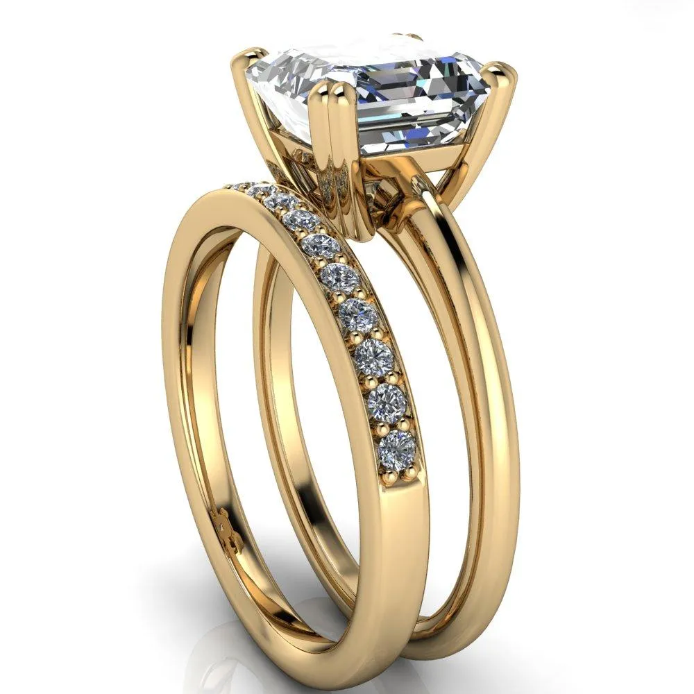 Ashton Asscher Moissanite 4 Prong Cathedral Engagement Ring