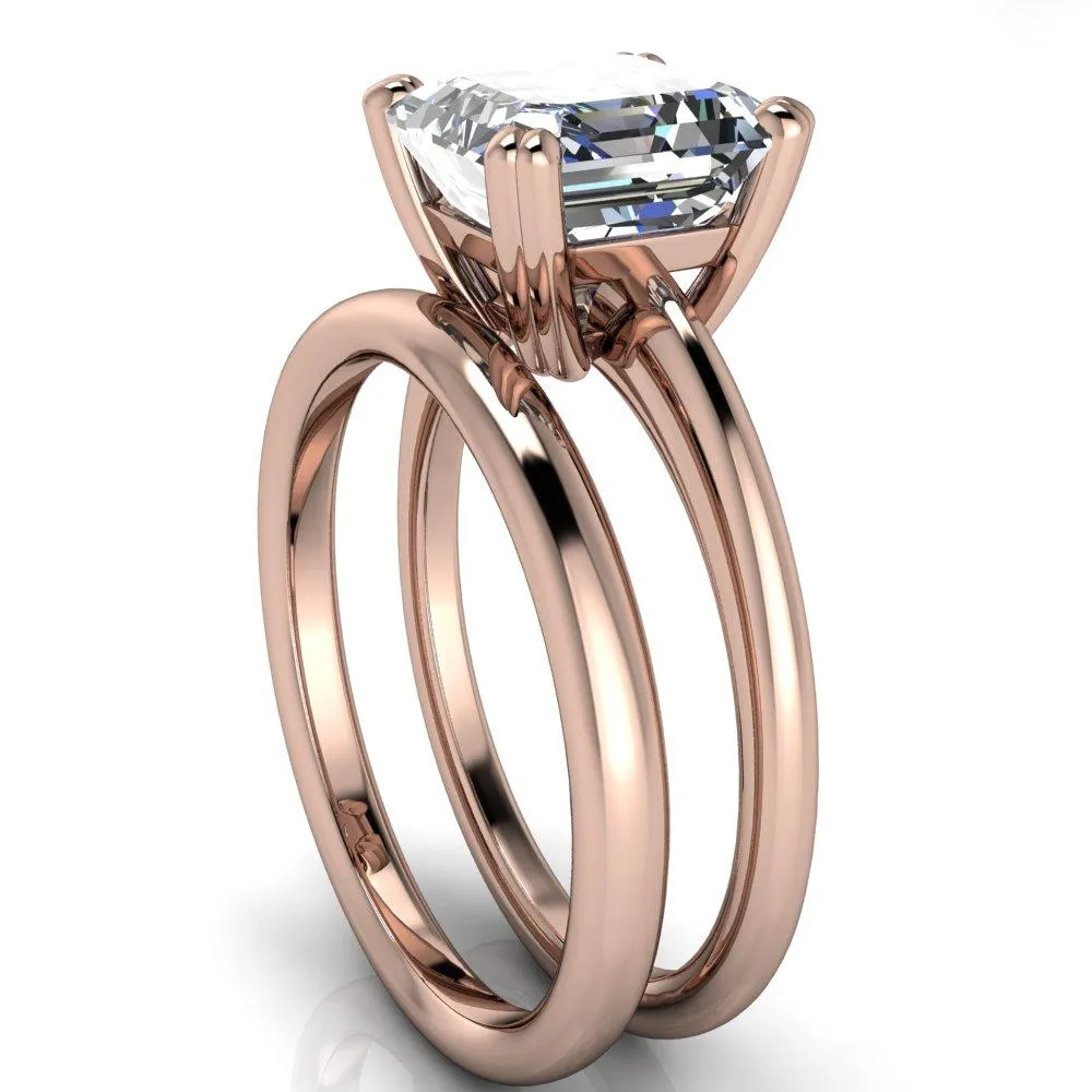 Ashton Asscher Moissanite 4 Prong Cathedral Engagement Ring