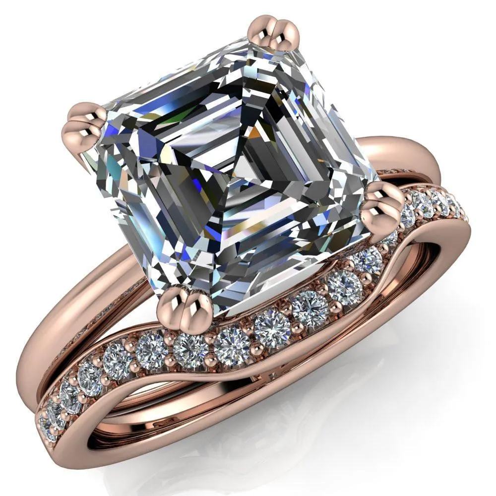 Ashton Asscher Moissanite 4 Prong Cathedral Engagement Ring