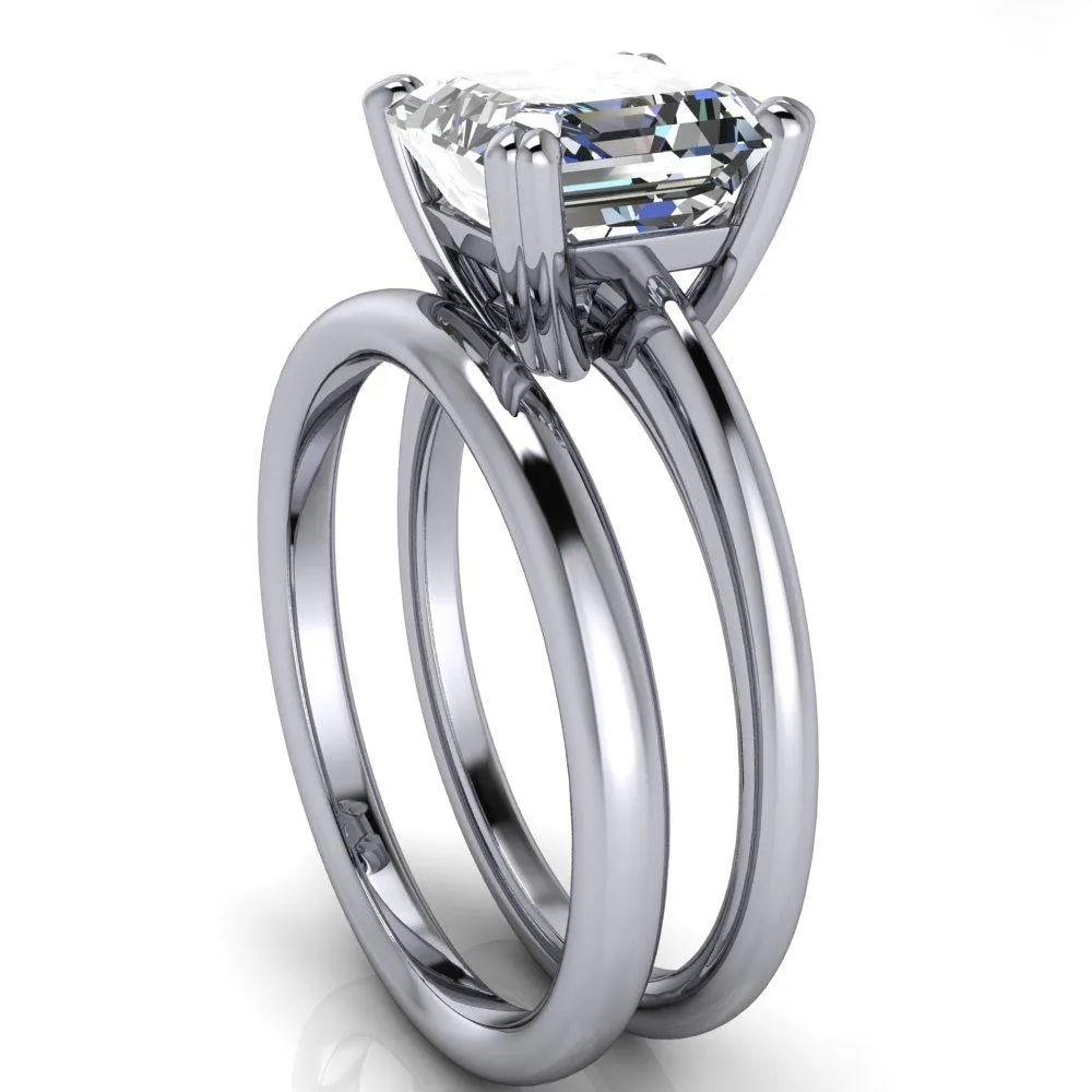 Ashton Asscher Moissanite 4 Prong Cathedral Engagement Ring