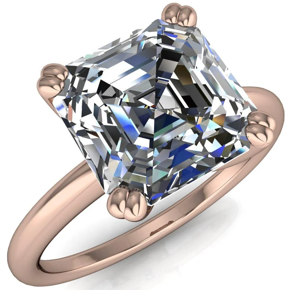 Ashton Asscher Moissanite 4 Prong Cathedral Engagement Ring