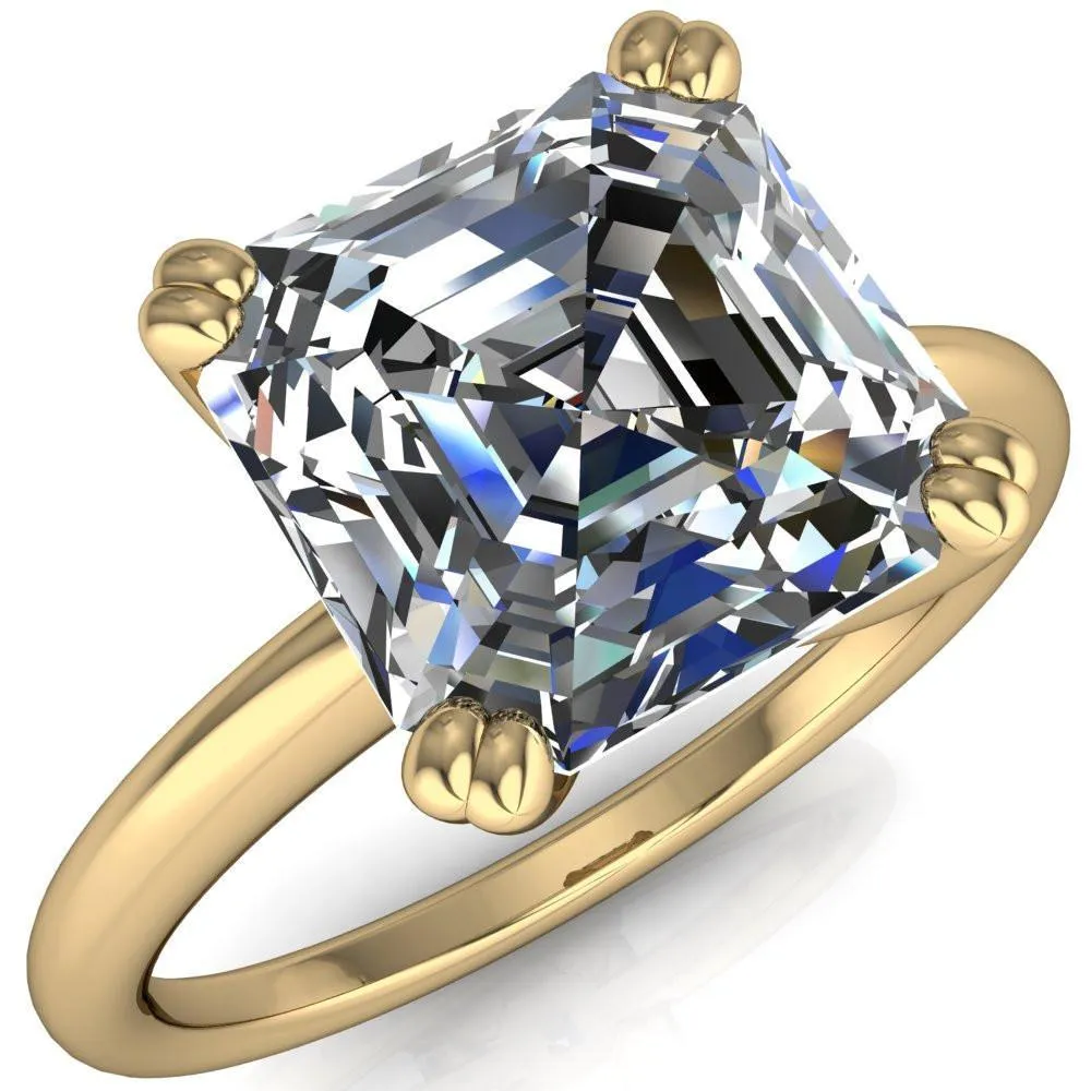 Ashton Asscher Moissanite 4 Prong Cathedral Engagement Ring