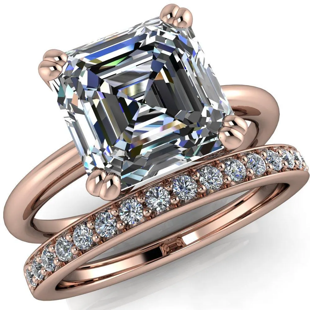 Ashton Asscher Moissanite 4 Prong Cathedral Engagement Ring