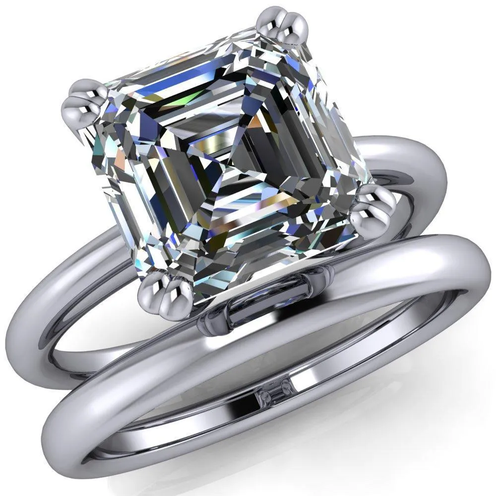 Ashton Asscher Moissanite 4 Prong Cathedral Engagement Ring