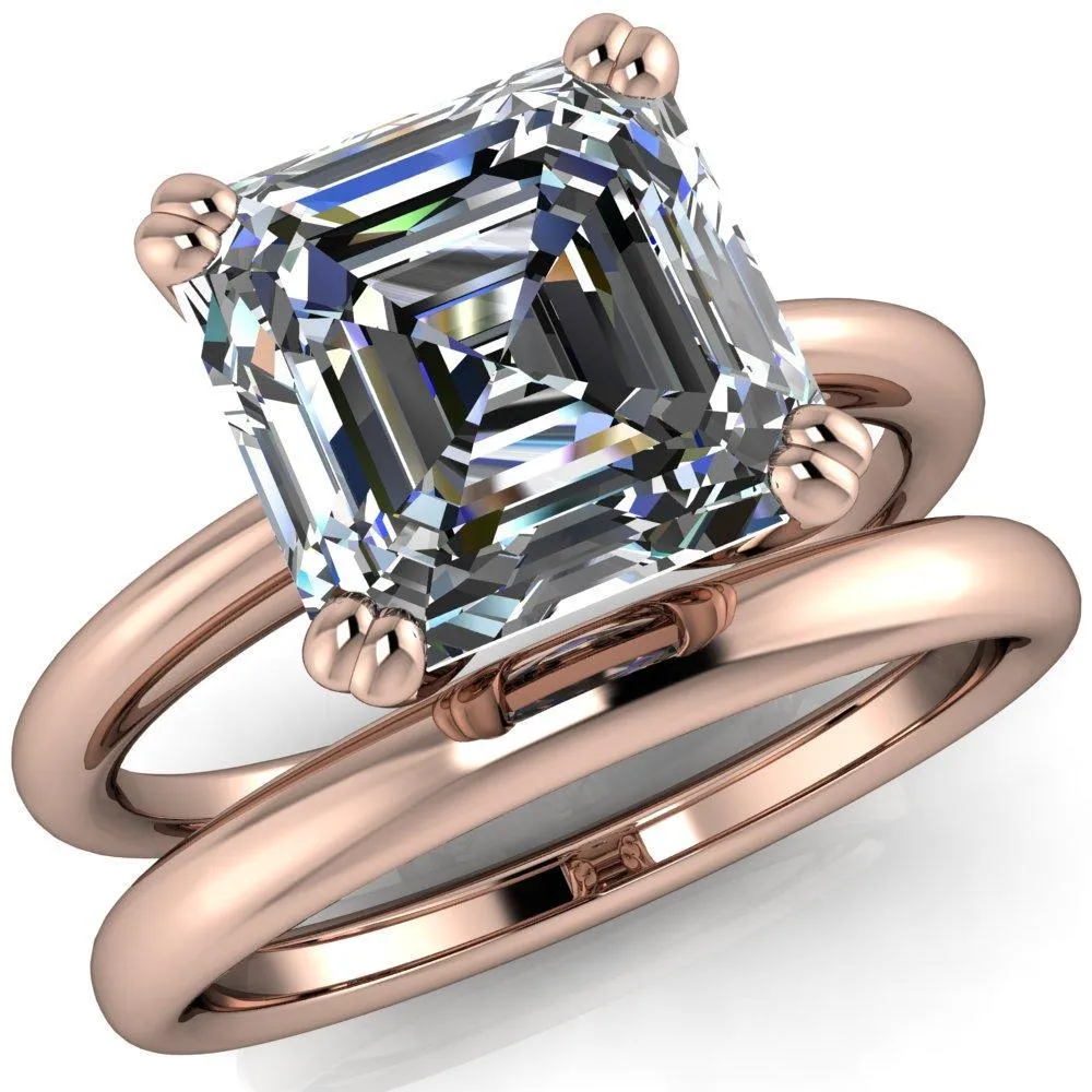 Ashton Asscher Moissanite 4 Prong Cathedral Engagement Ring