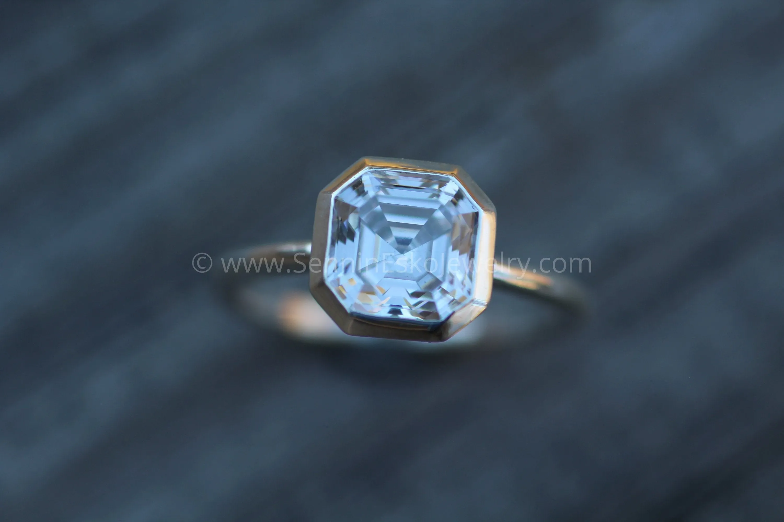 Asscher Cut 8mm Moissanite Glossy Bezel Ring -  Alternative Engagement Ring