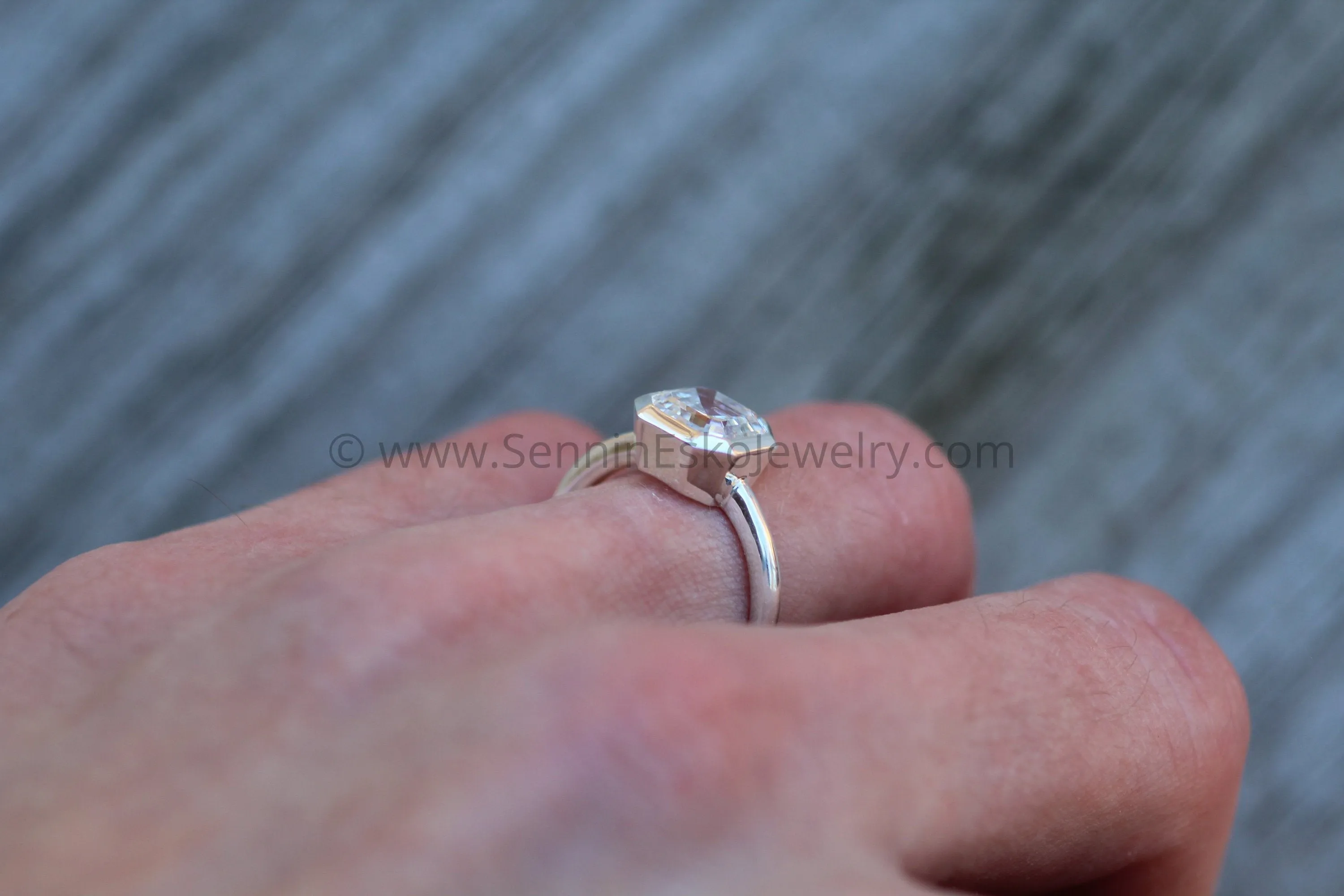 Asscher Cut 8mm Moissanite Glossy Bezel Ring -  Alternative Engagement Ring