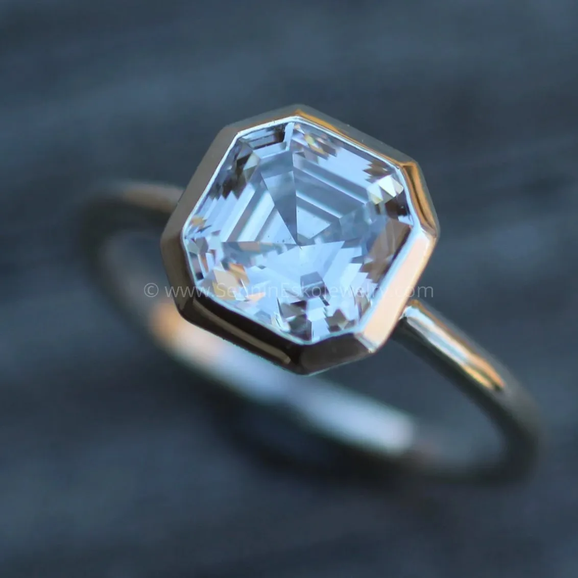 Asscher Cut 8mm Moissanite Glossy Bezel Ring -  Alternative Engagement Ring