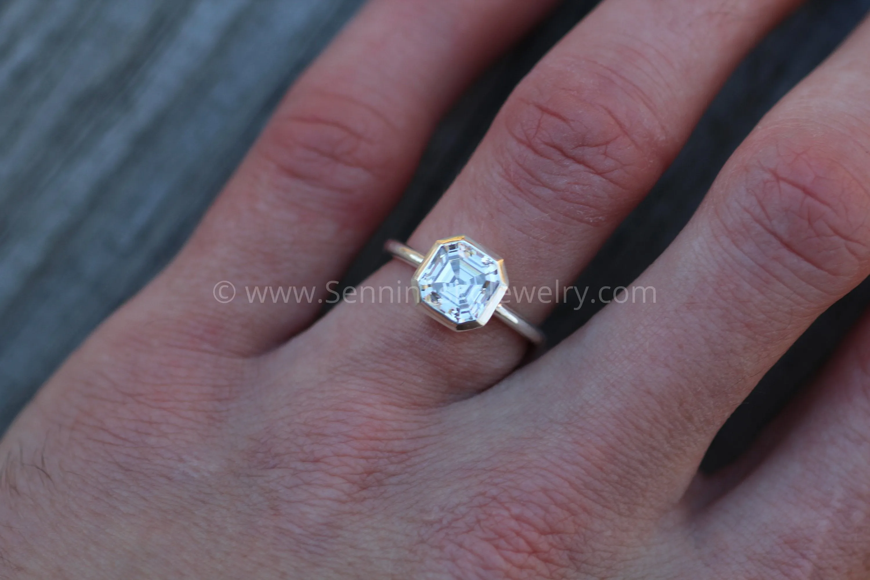 Asscher Cut 8mm Moissanite Glossy Bezel Ring -  Alternative Engagement Ring