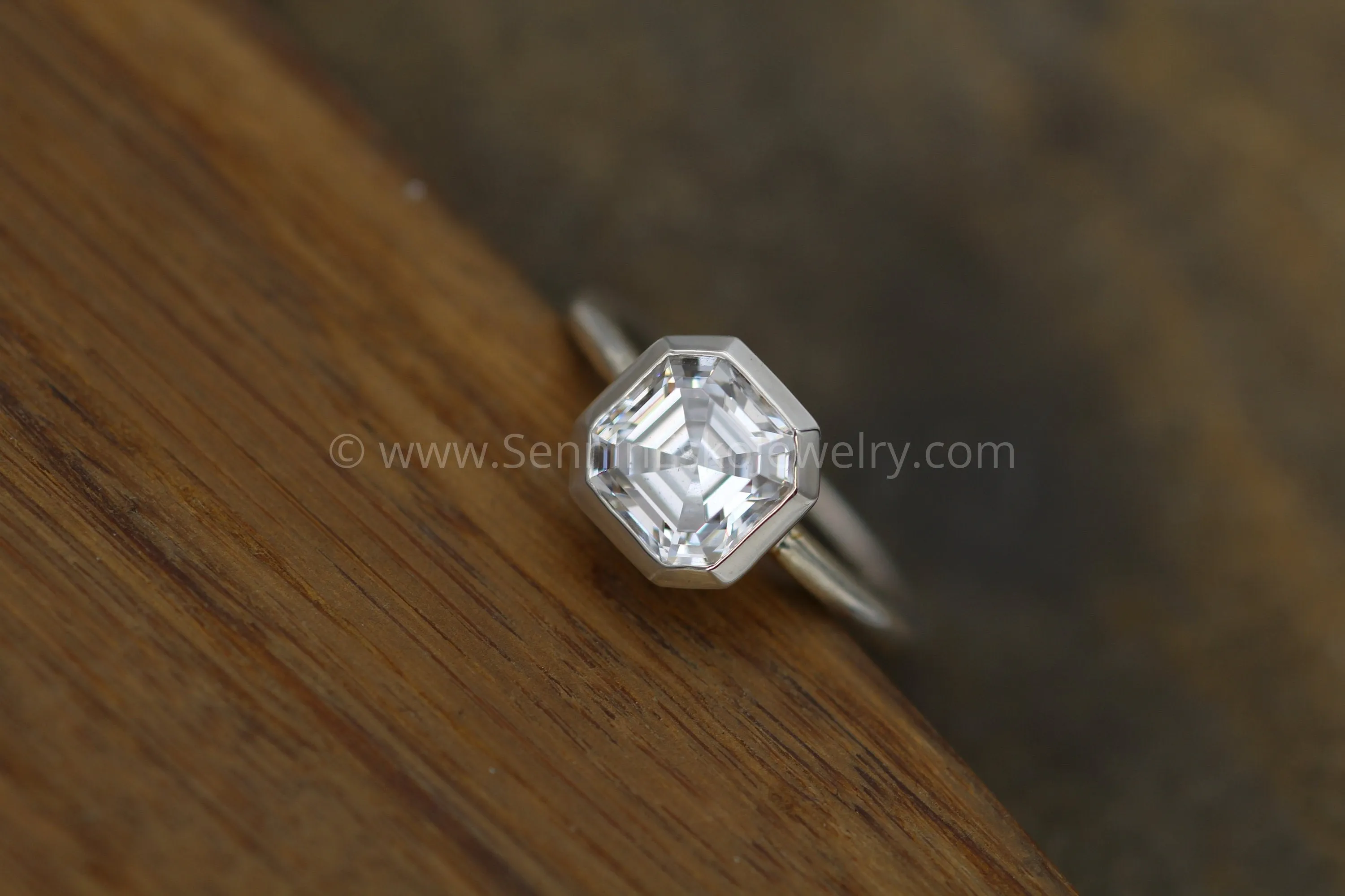 Asscher Cut 8mm Moissanite Glossy Bezel Ring -  Alternative Engagement Ring