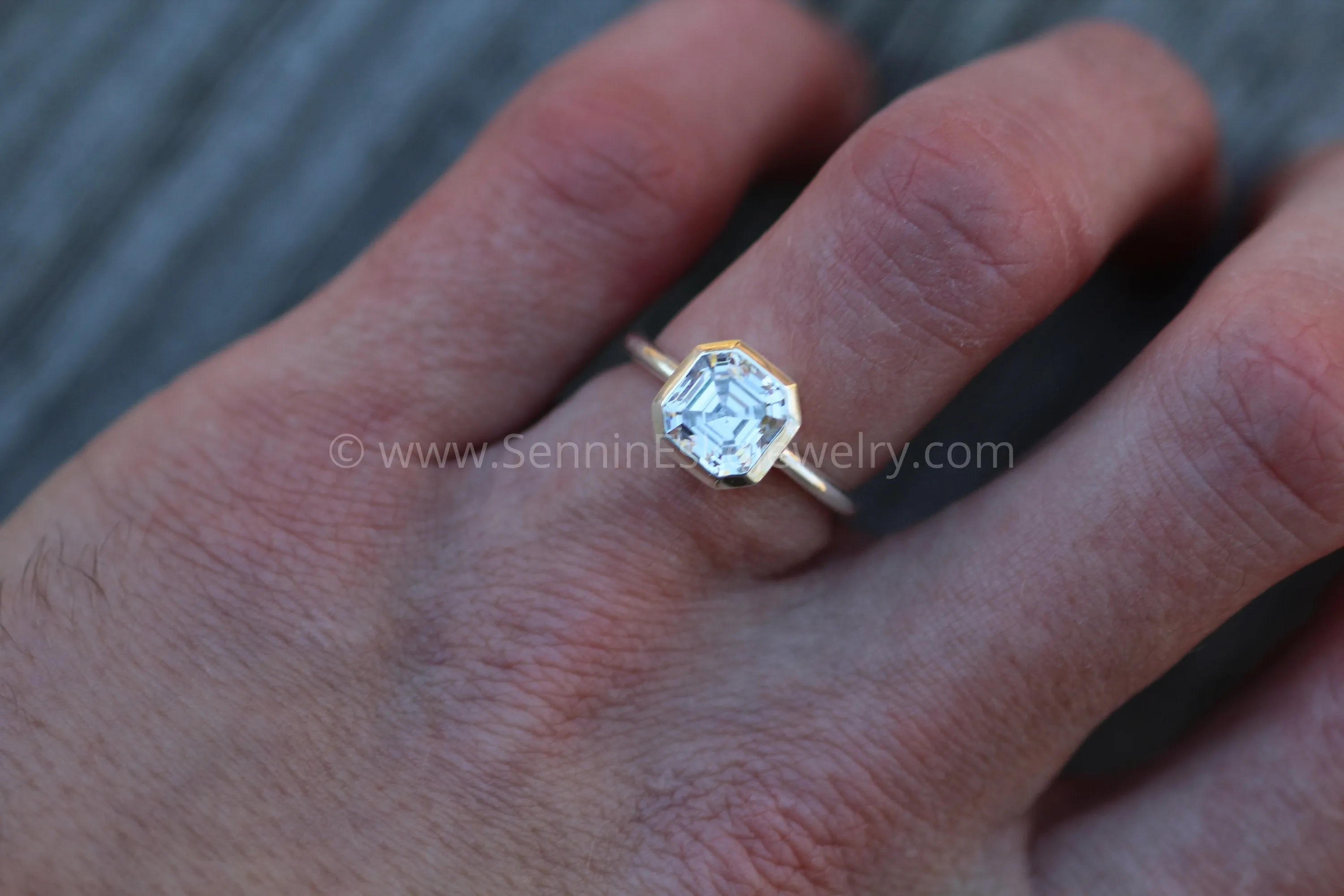 Asscher Cut 8mm Moissanite Glossy Bezel Ring -  Alternative Engagement Ring