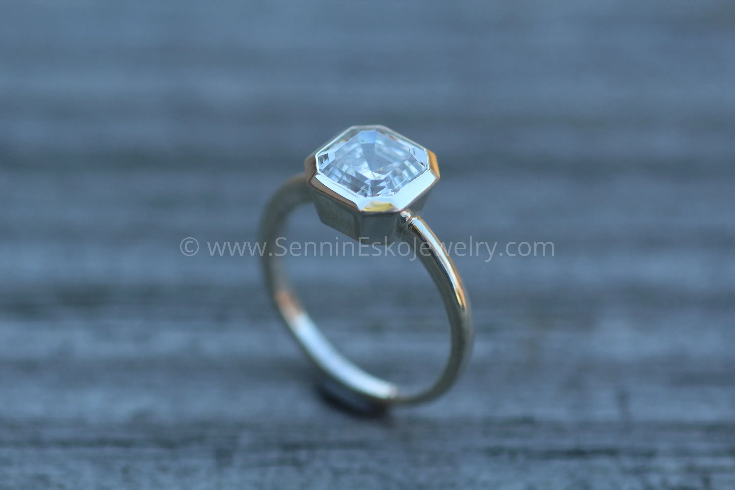 Asscher Cut 8mm Moissanite Glossy Bezel Ring -  Alternative Engagement Ring